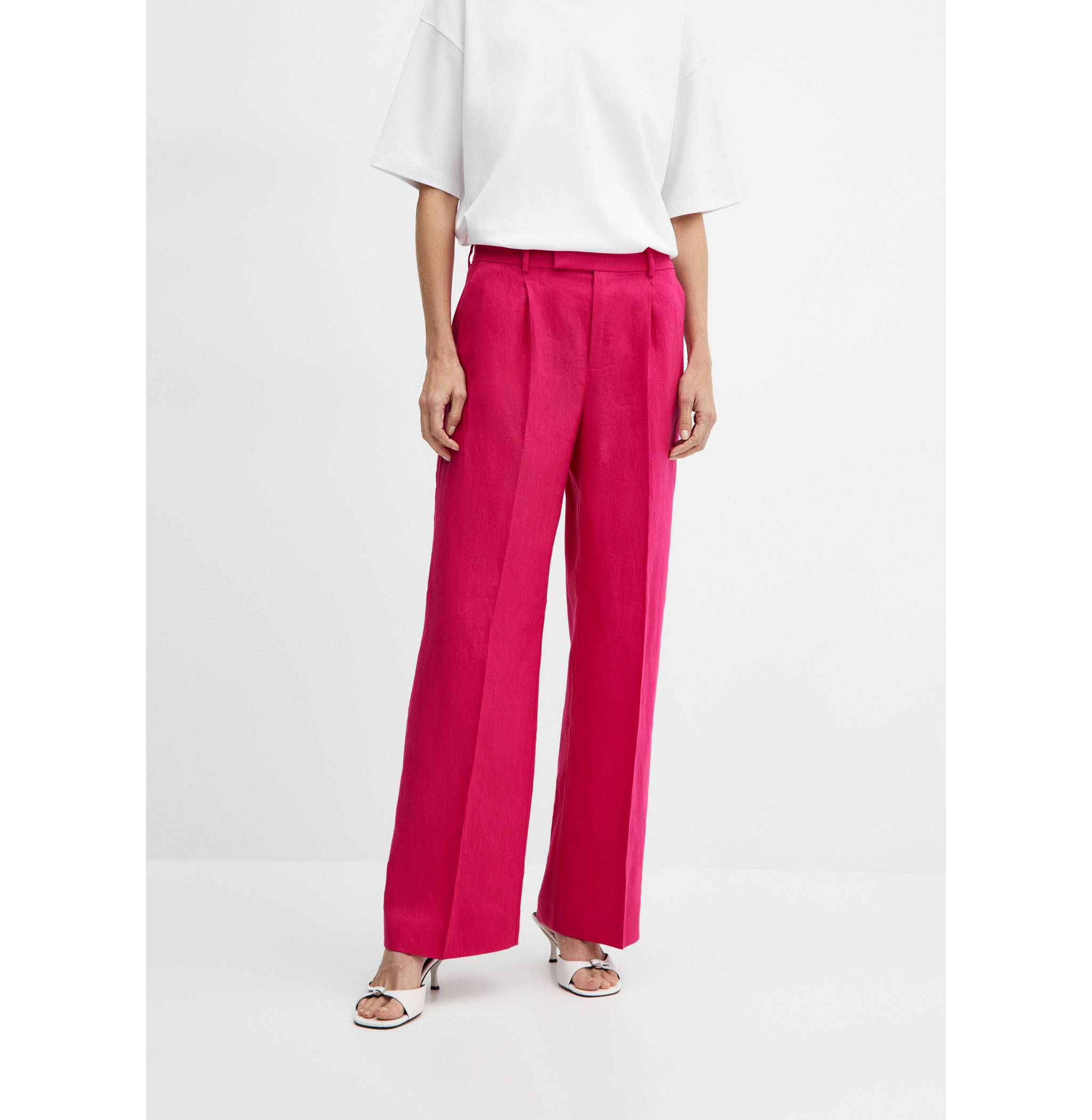 100% linen trousers with pleats - Medium plane