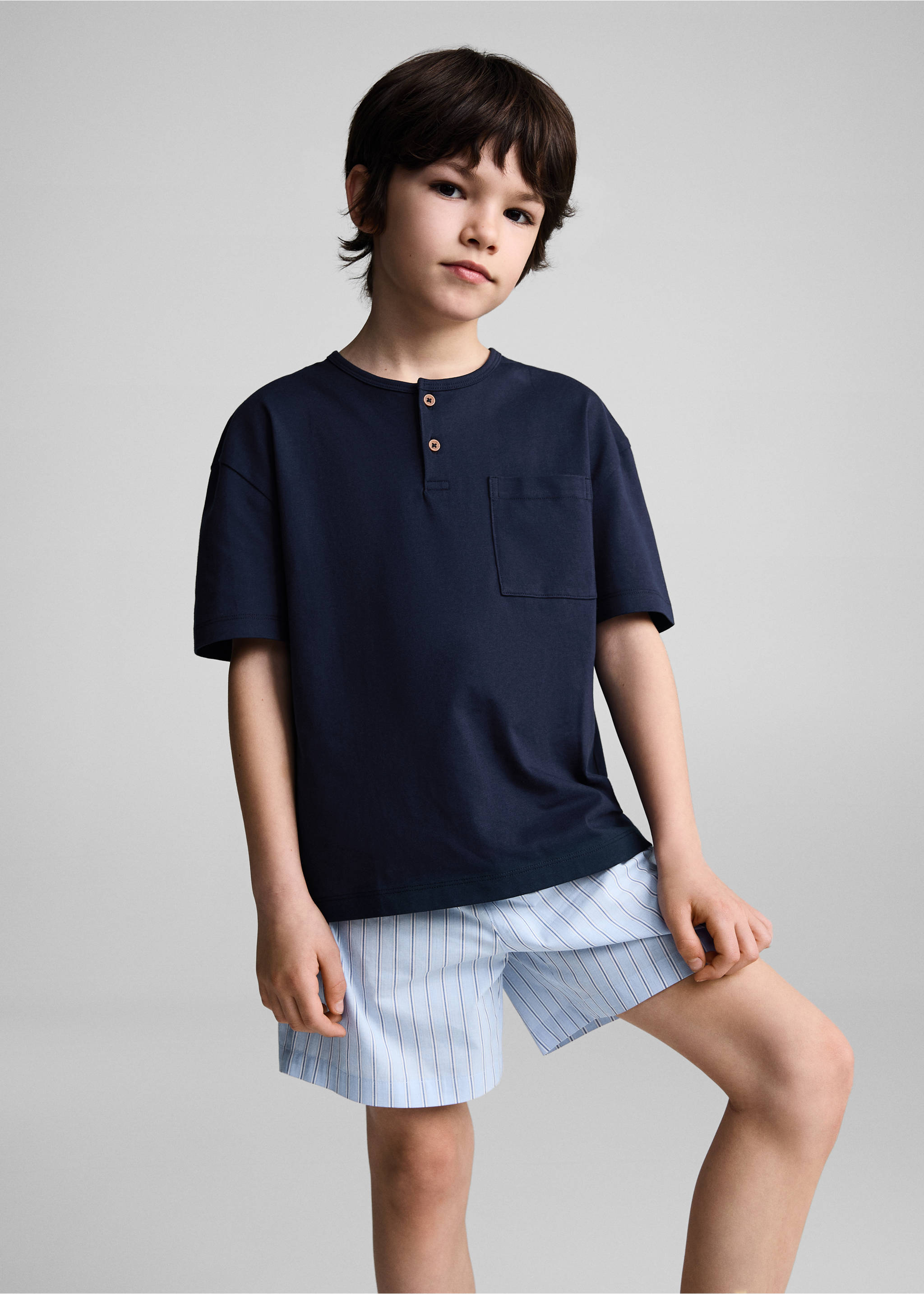 Striped cotton short pyjamas - General plane, Dark Navy. Ref: 67087116-00.