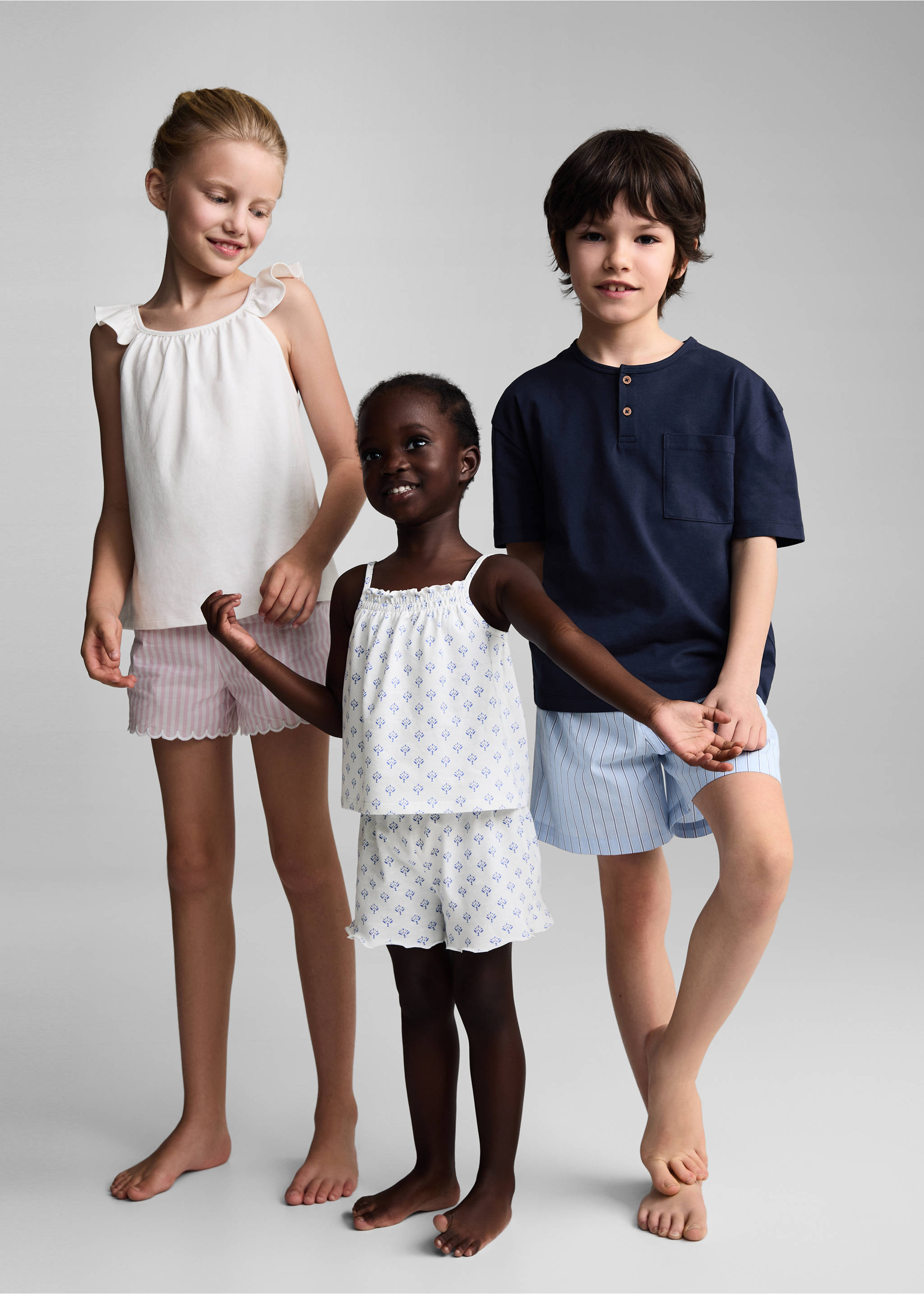 Striped cotton short pyjamas - Details of the article 1, Dark Navy. Ref: 67087116-00.