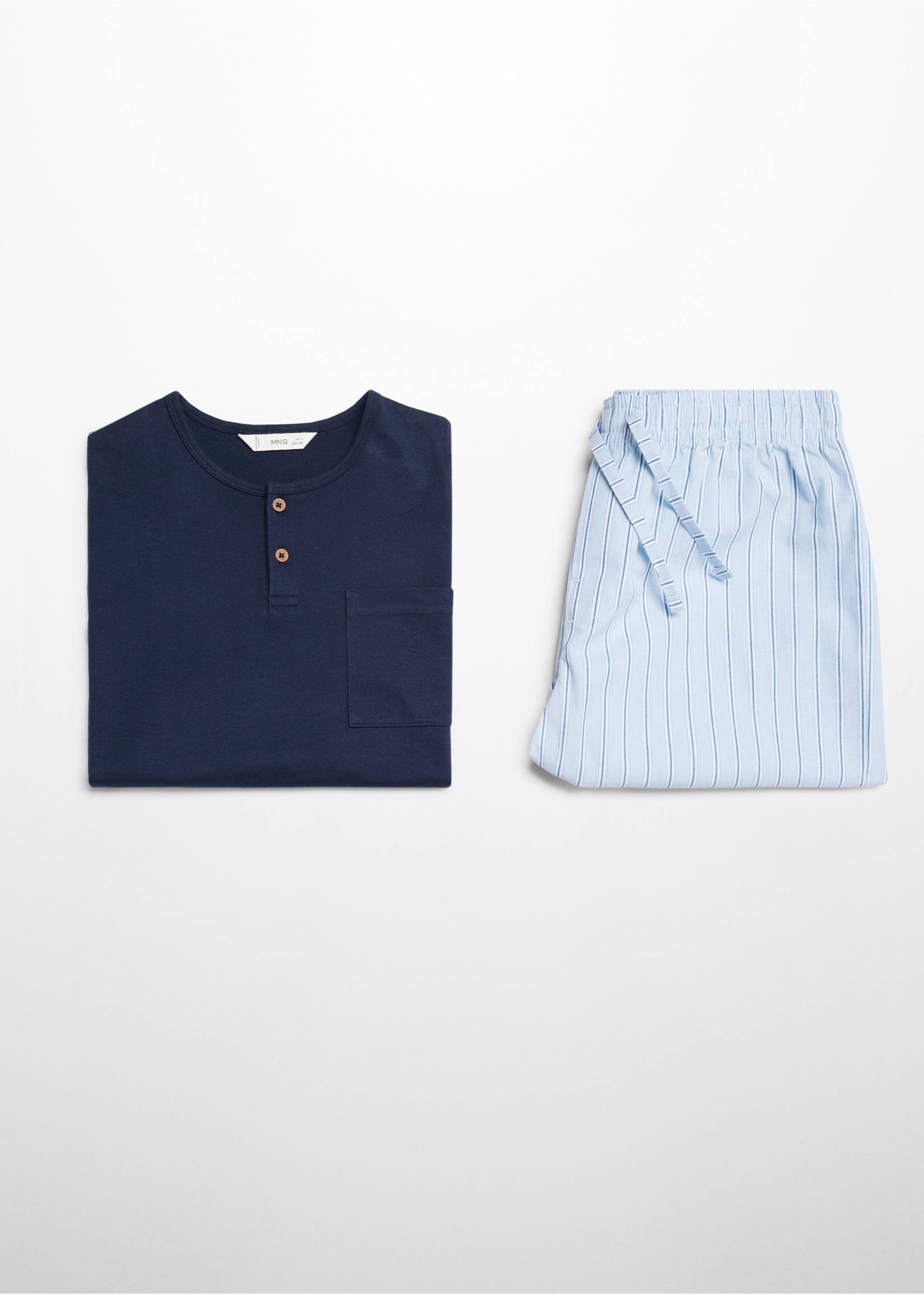 Striped cotton short pyjamas - Details of the article 8, Dark Navy. Ref: 67087116-00.