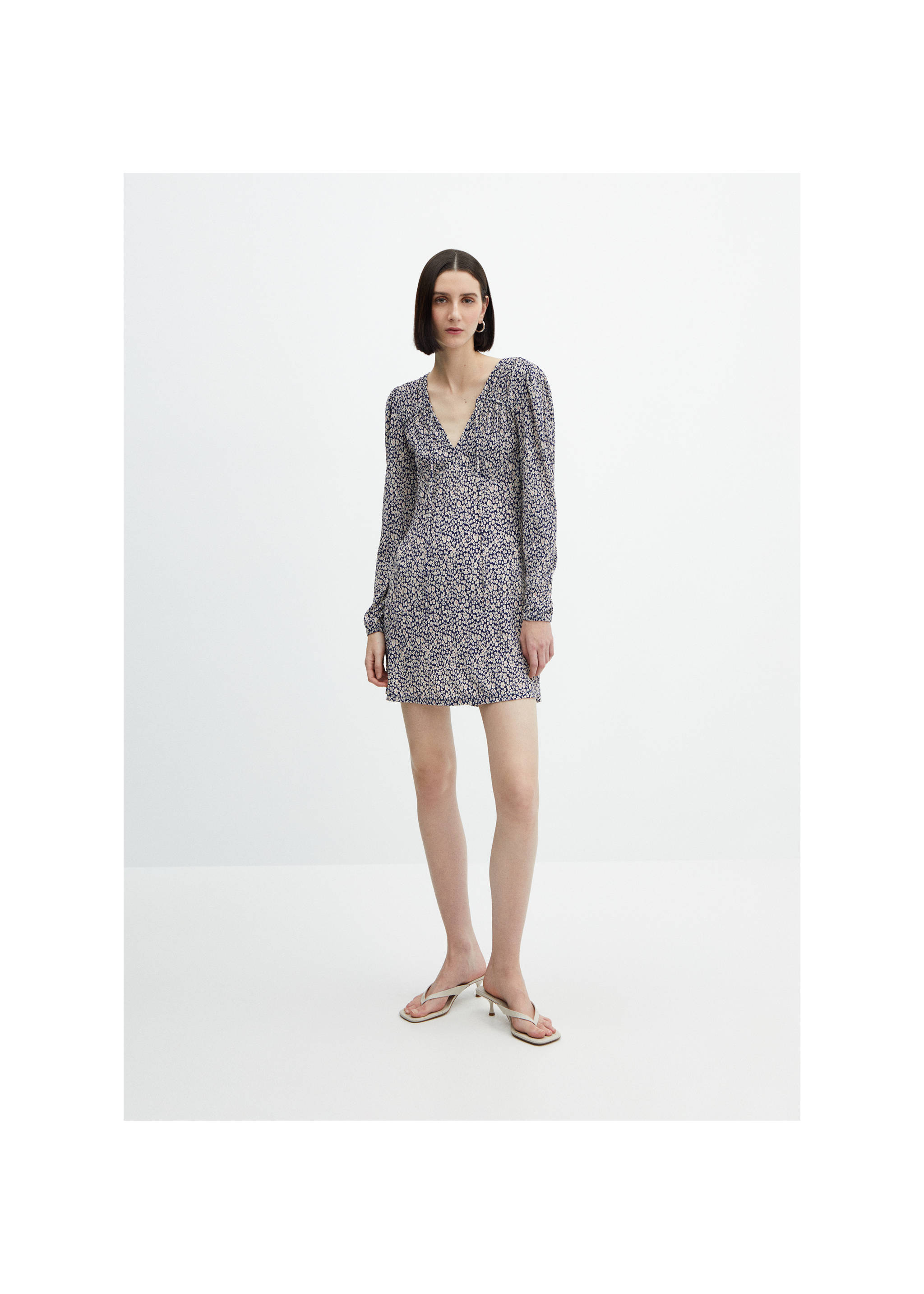 Rochie cu imprimeu floral - Plan general, Bleumarin închis. Ref: 67087130-00.