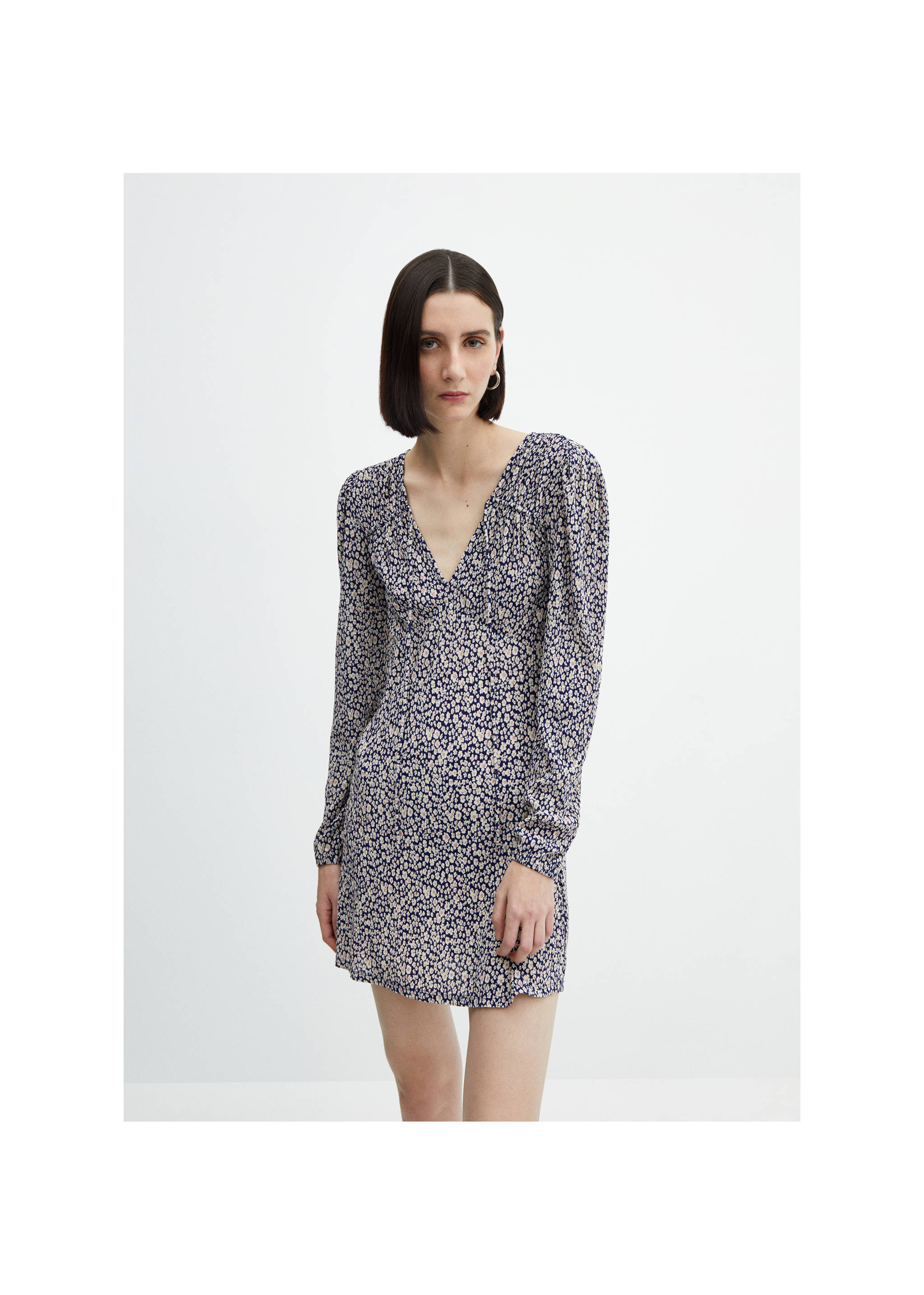 Rochie cu imprimeu floral - Plan mediu, Bleumarin închis. Ref: 67087130-00.
