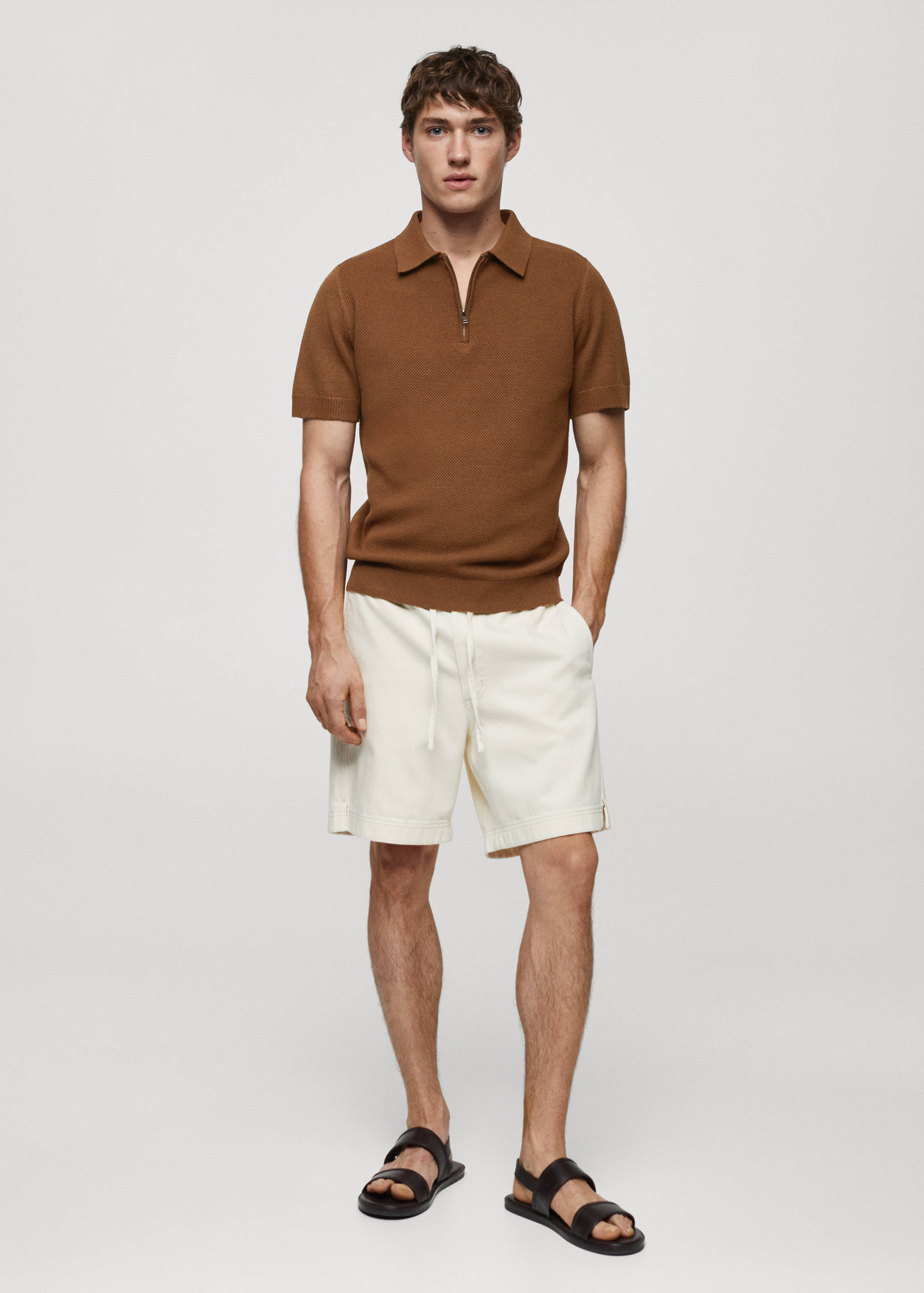 Cotton-knit polo shirt with zip - General plane