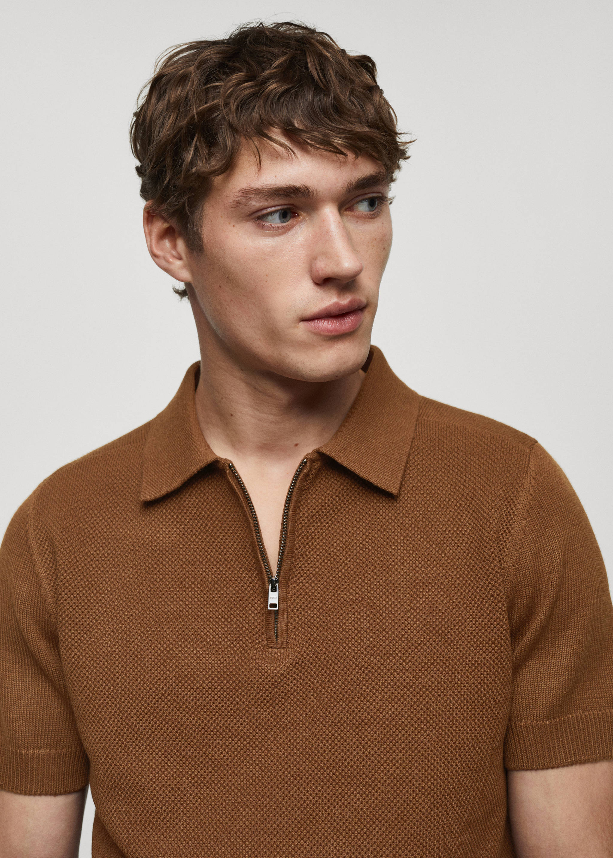 Cotton-knit polo shirt with zip - Details of the article 1