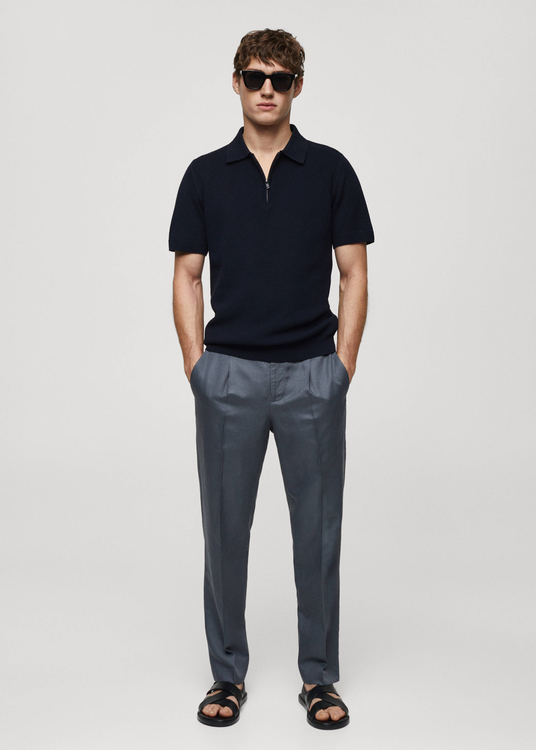 Cotton-knit polo shirt with zip - General plane