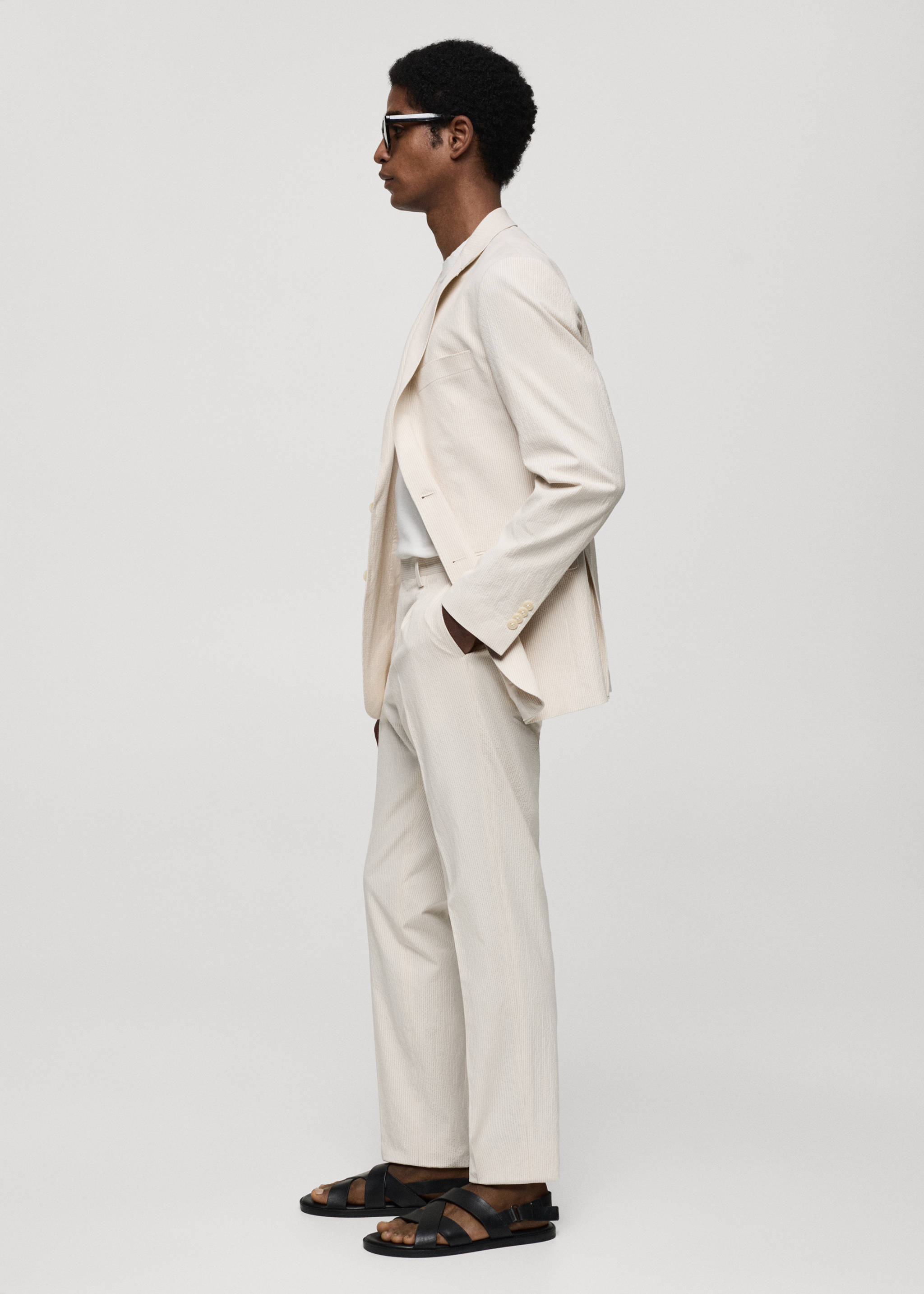 Randig kostymbyxa slim fit bomull seersucker - Detaljer om artikeln 2