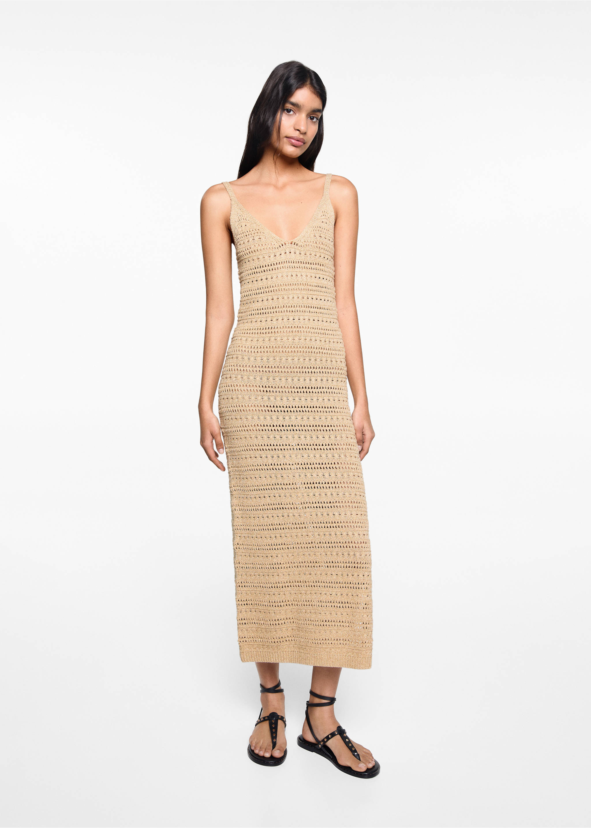 Vestido punto calado - General plane, Gold. Ref: 67087707-00.