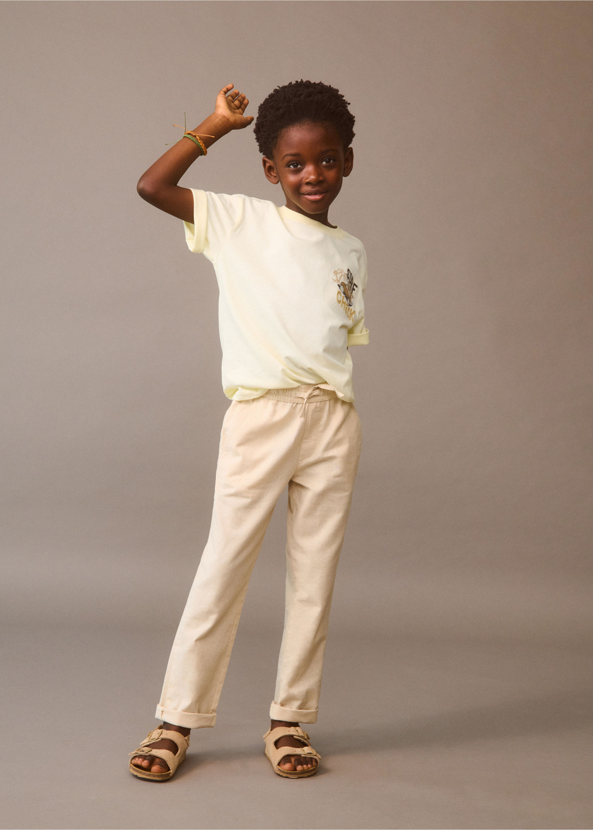 Linen-blend elastic waist trousers - Details of the article 5