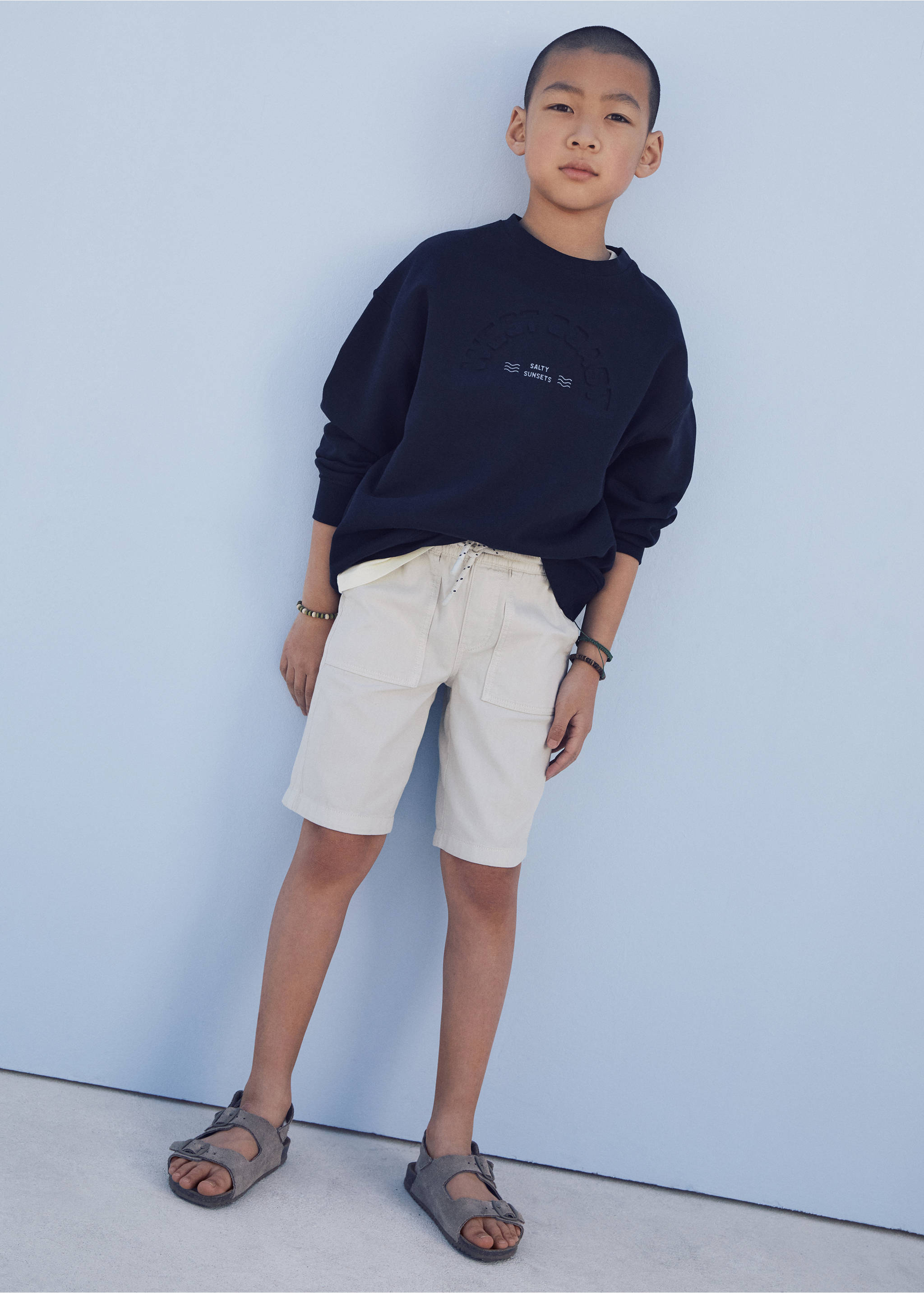 Elastic waist Bermuda shorts - Details of the article 5, Sand. Ref: 67088651-00.