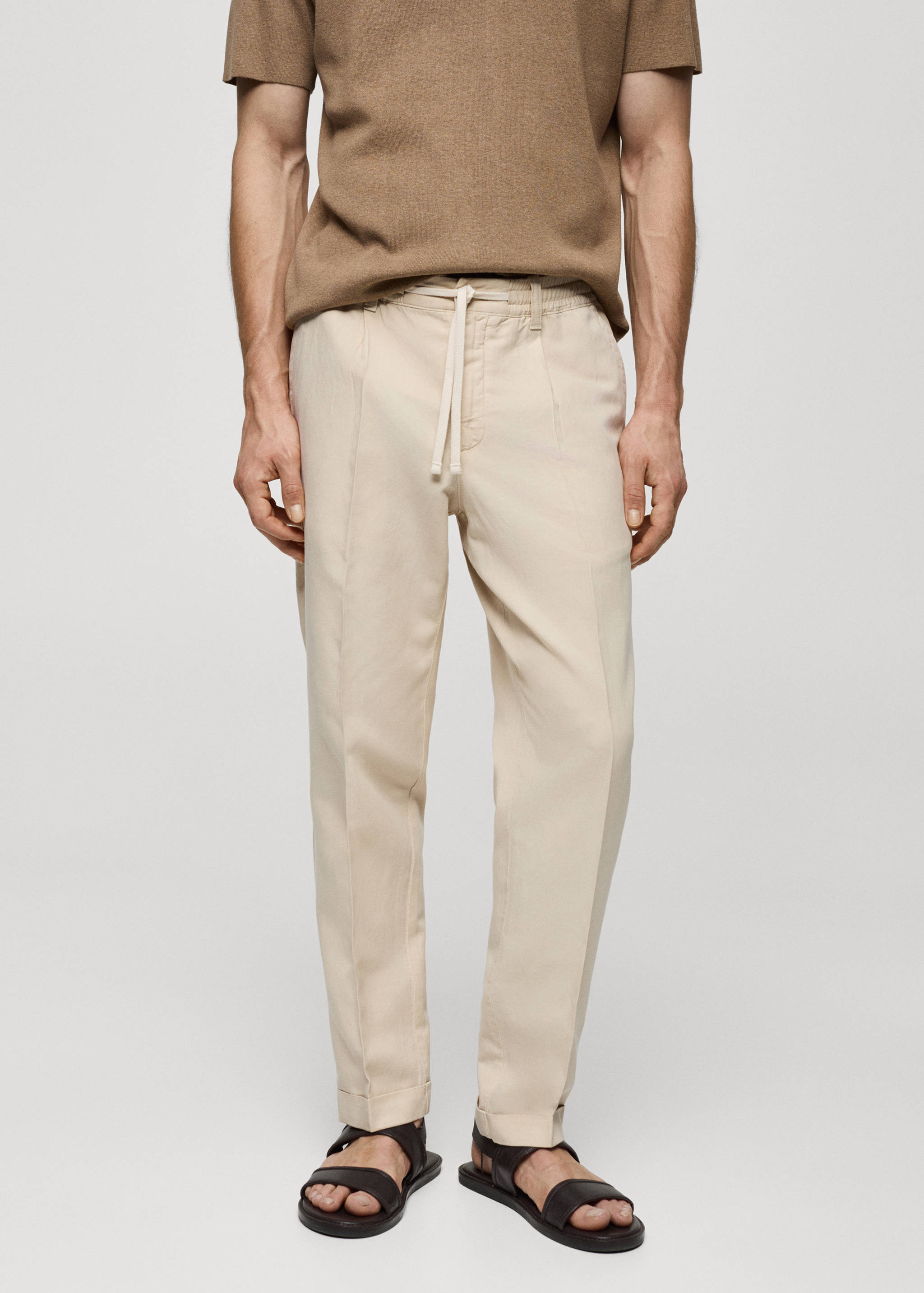 Linen-blend slim-fit pants with drawstring - Medium plane