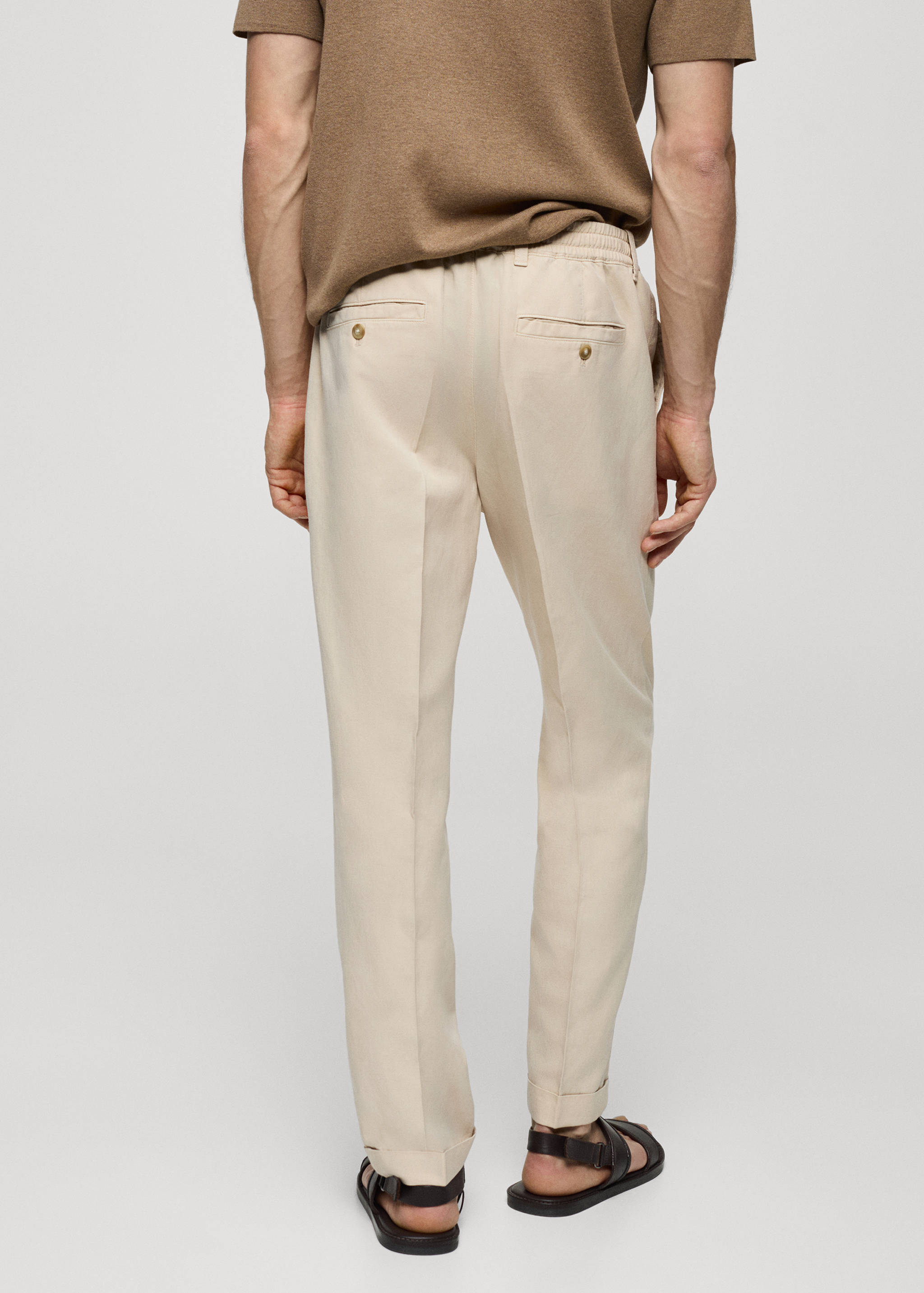 Linen-blend slim-fit pants with drawstring - Reverse of the article