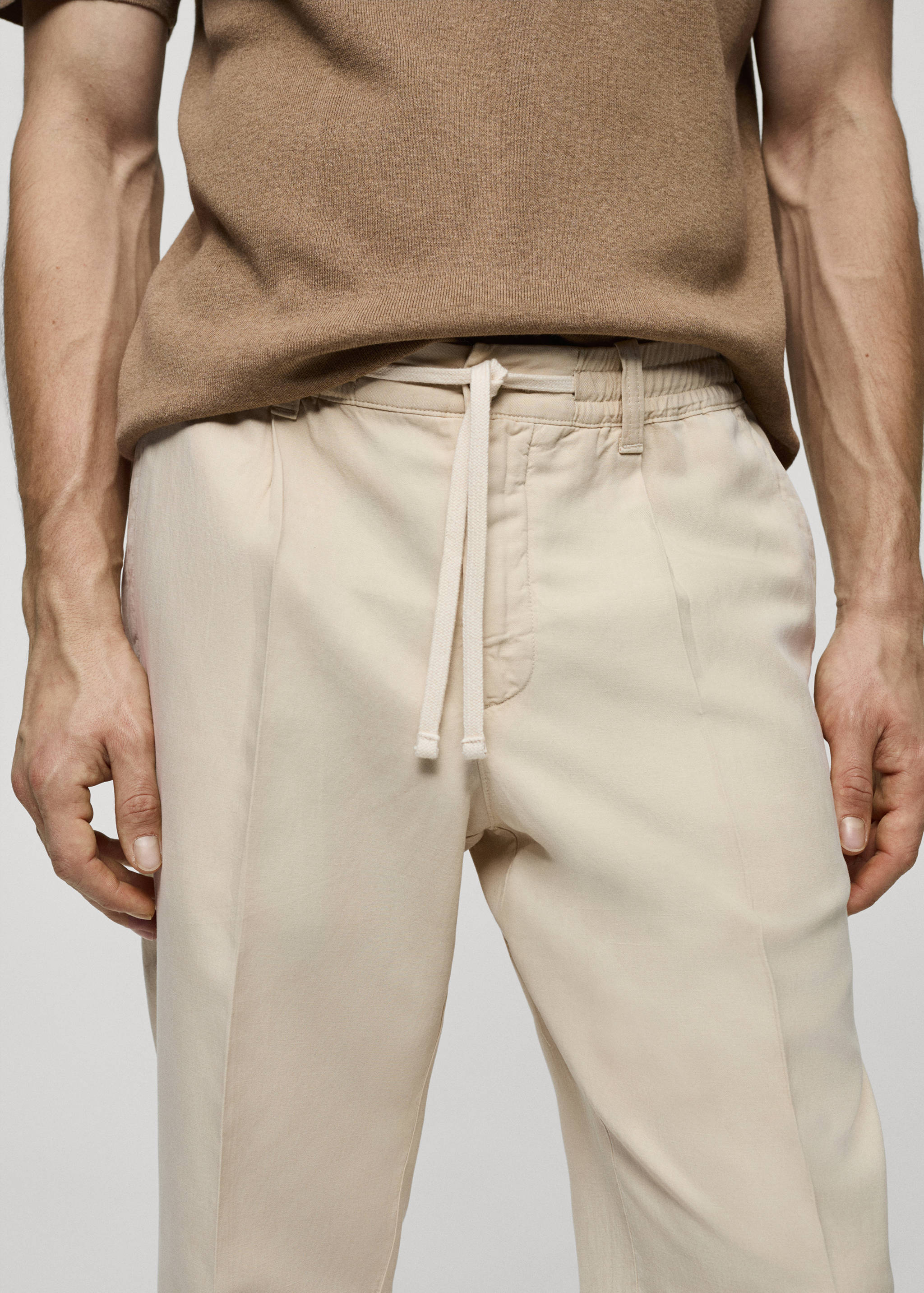 Linen-blend slim-fit pants with drawstring - Details of the article 1