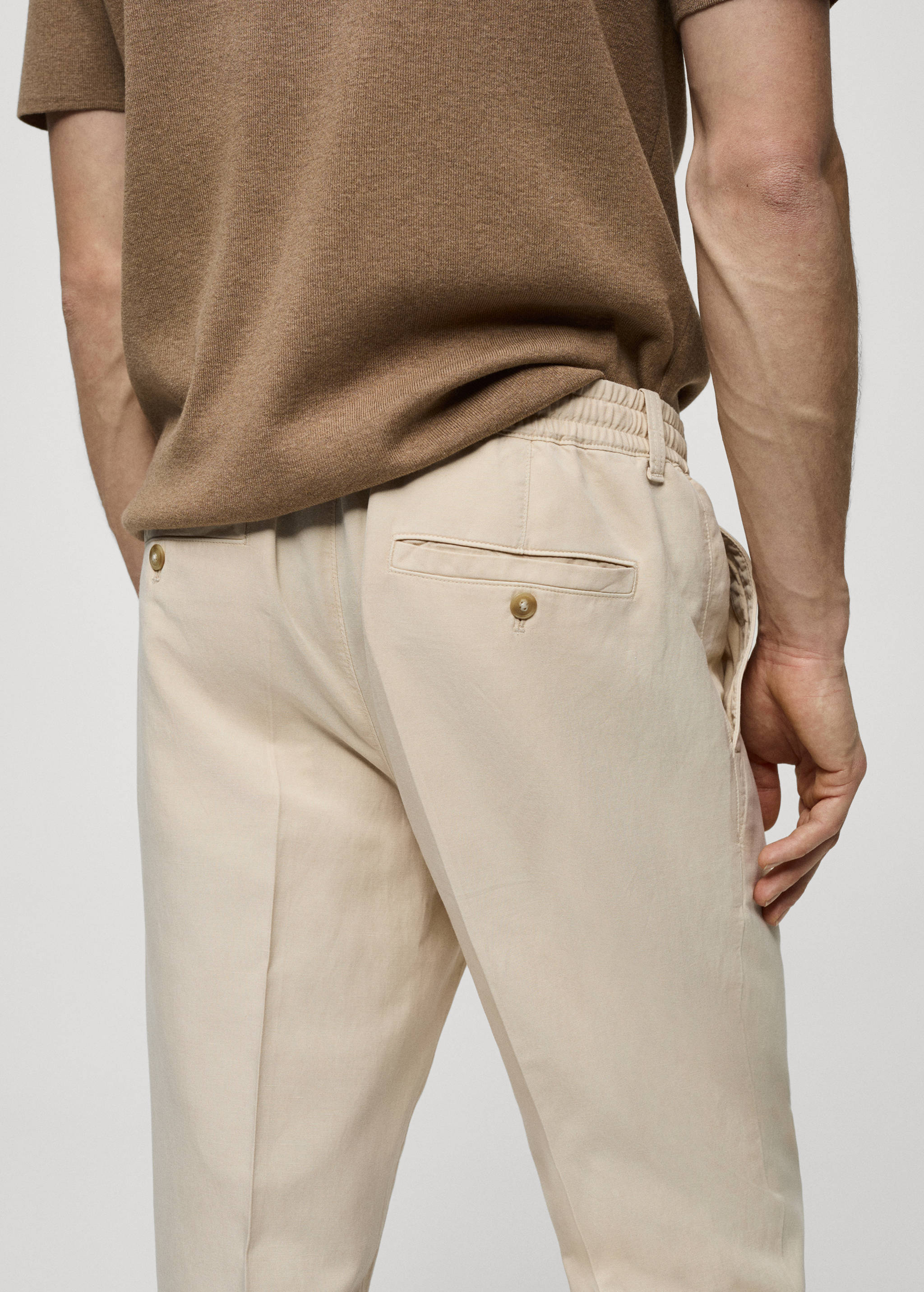 Linen-blend slim-fit pants with drawstring - Details of the article 4