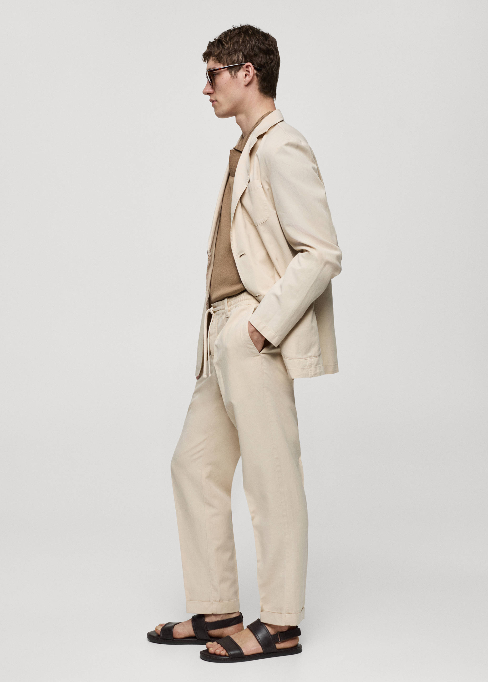 Linen-blend slim-fit pants with drawstring - Details of the article 2