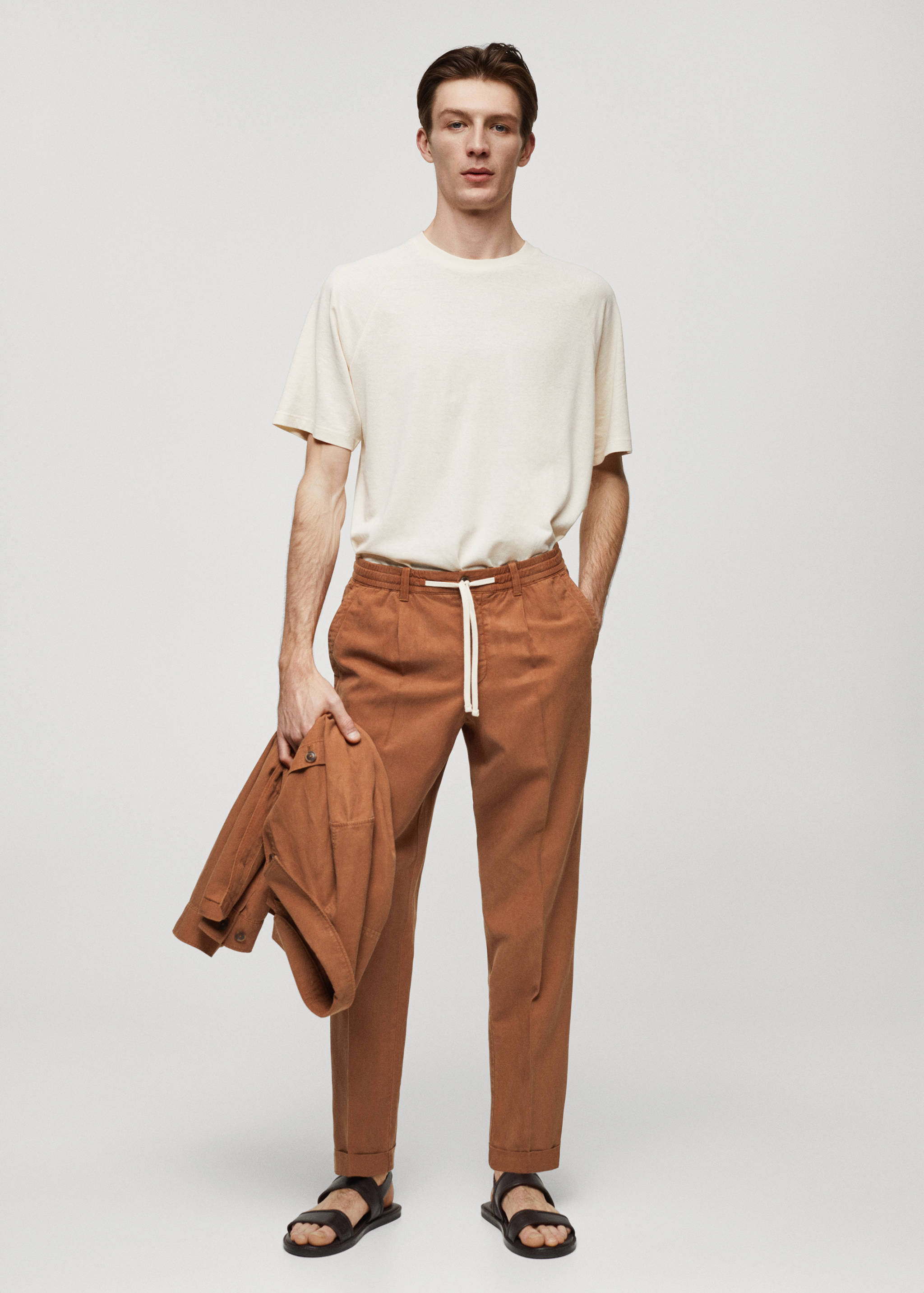 Linen-blend slim-fit pants with drawstring - General plane