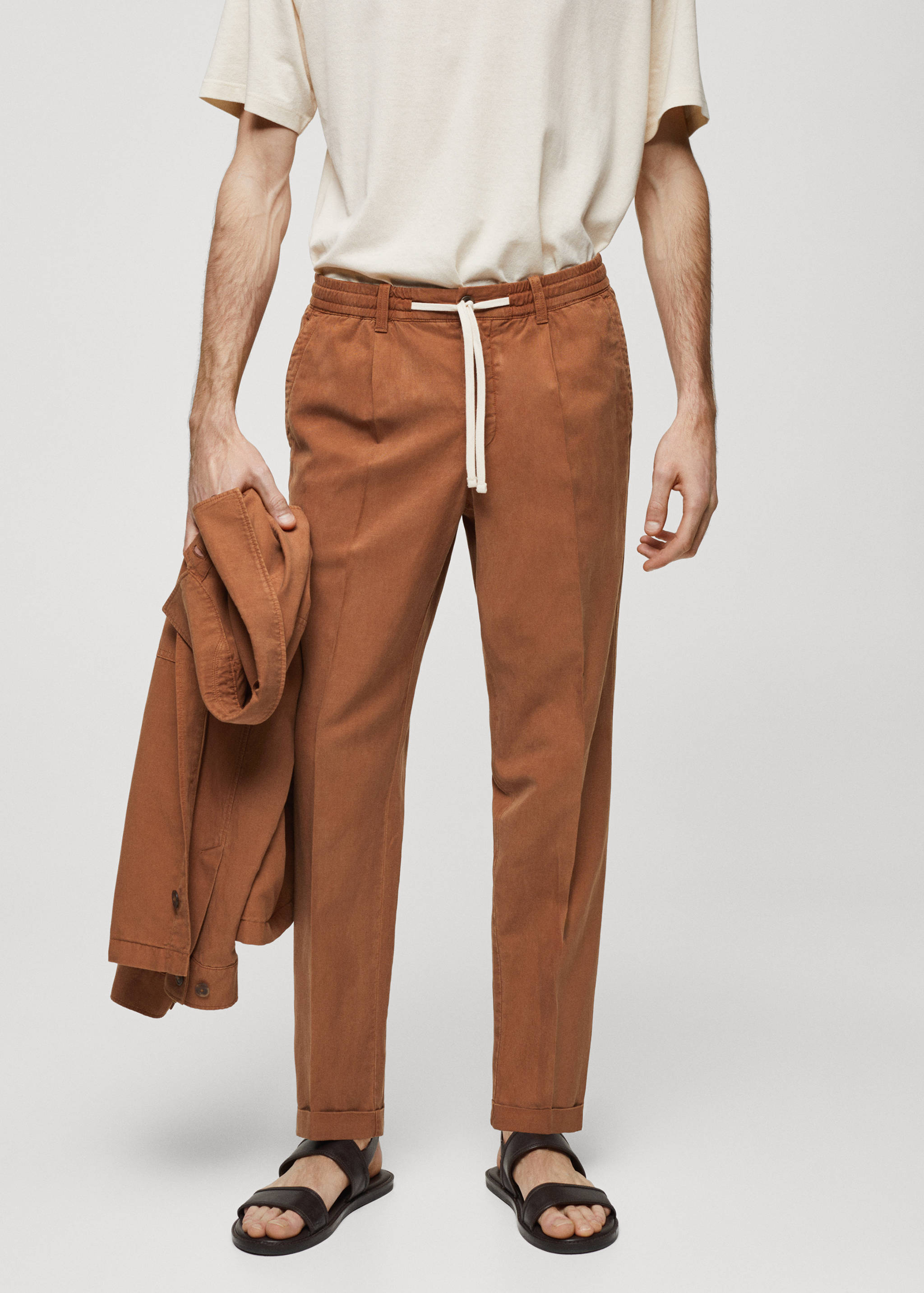 Linen-blend slim-fit pants with drawstring - Medium plane