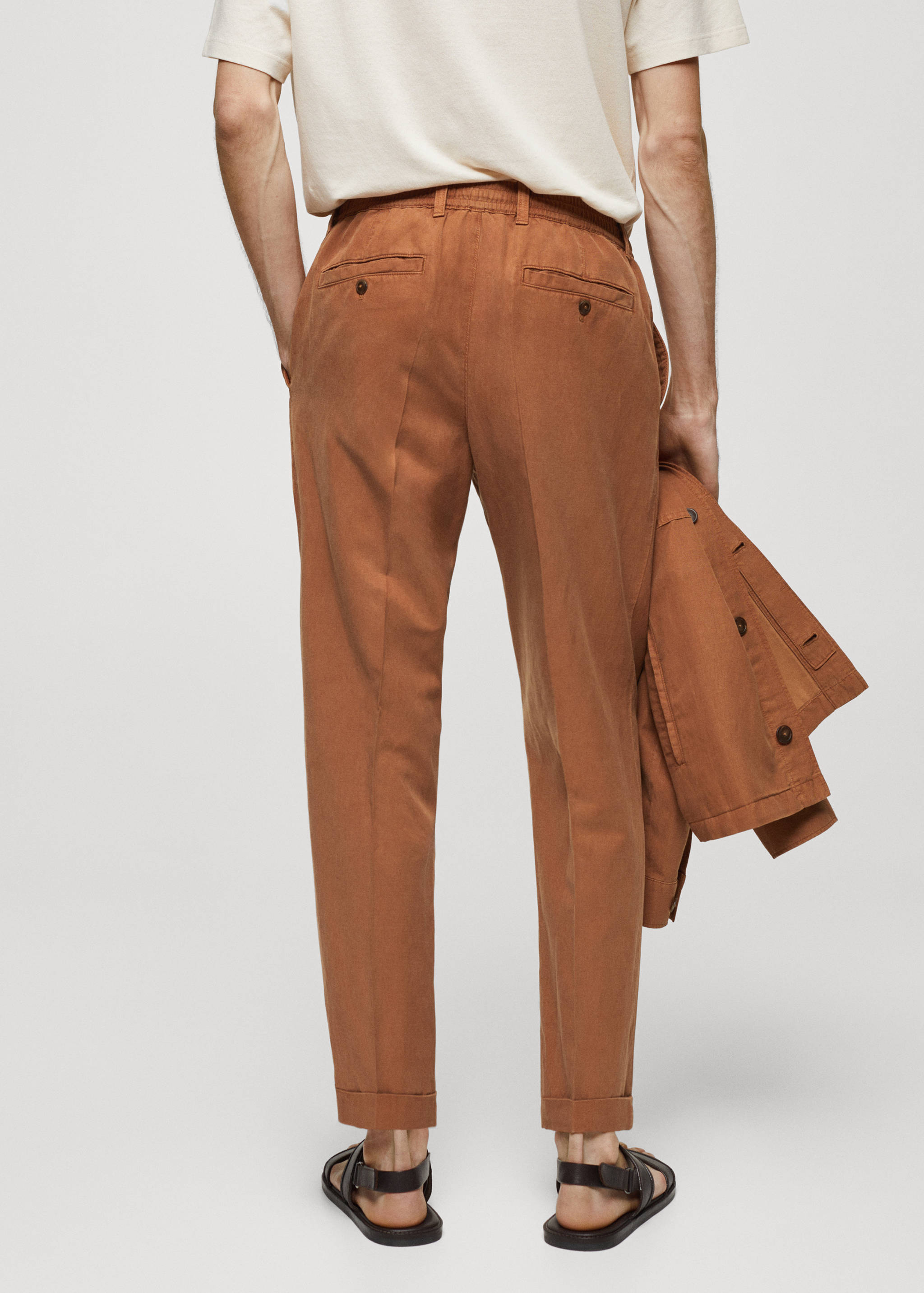 Linen-blend slim-fit pants with drawstring - Reverse of the article
