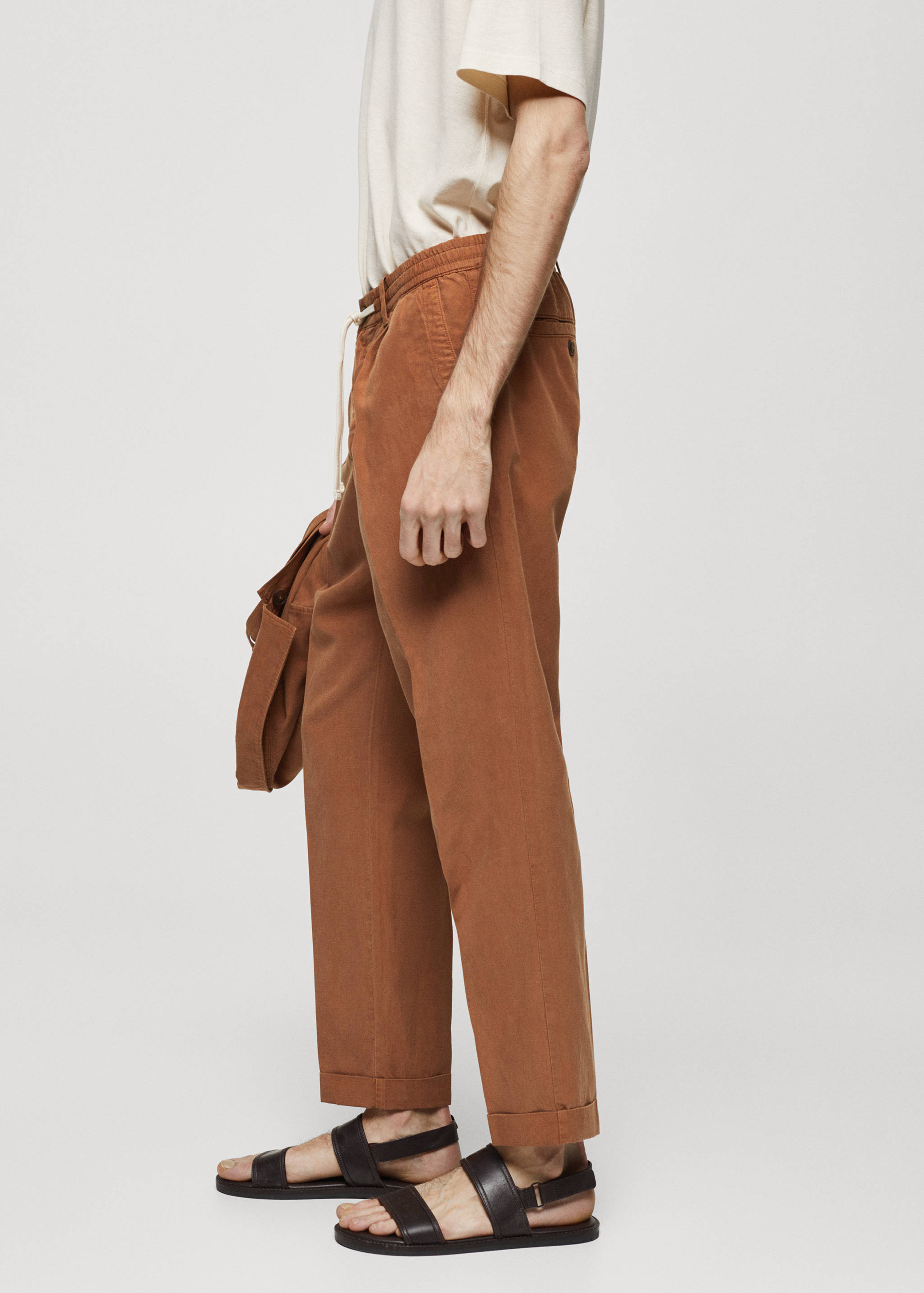 Linen-blend slim-fit pants with drawstring - Details of the article 2
