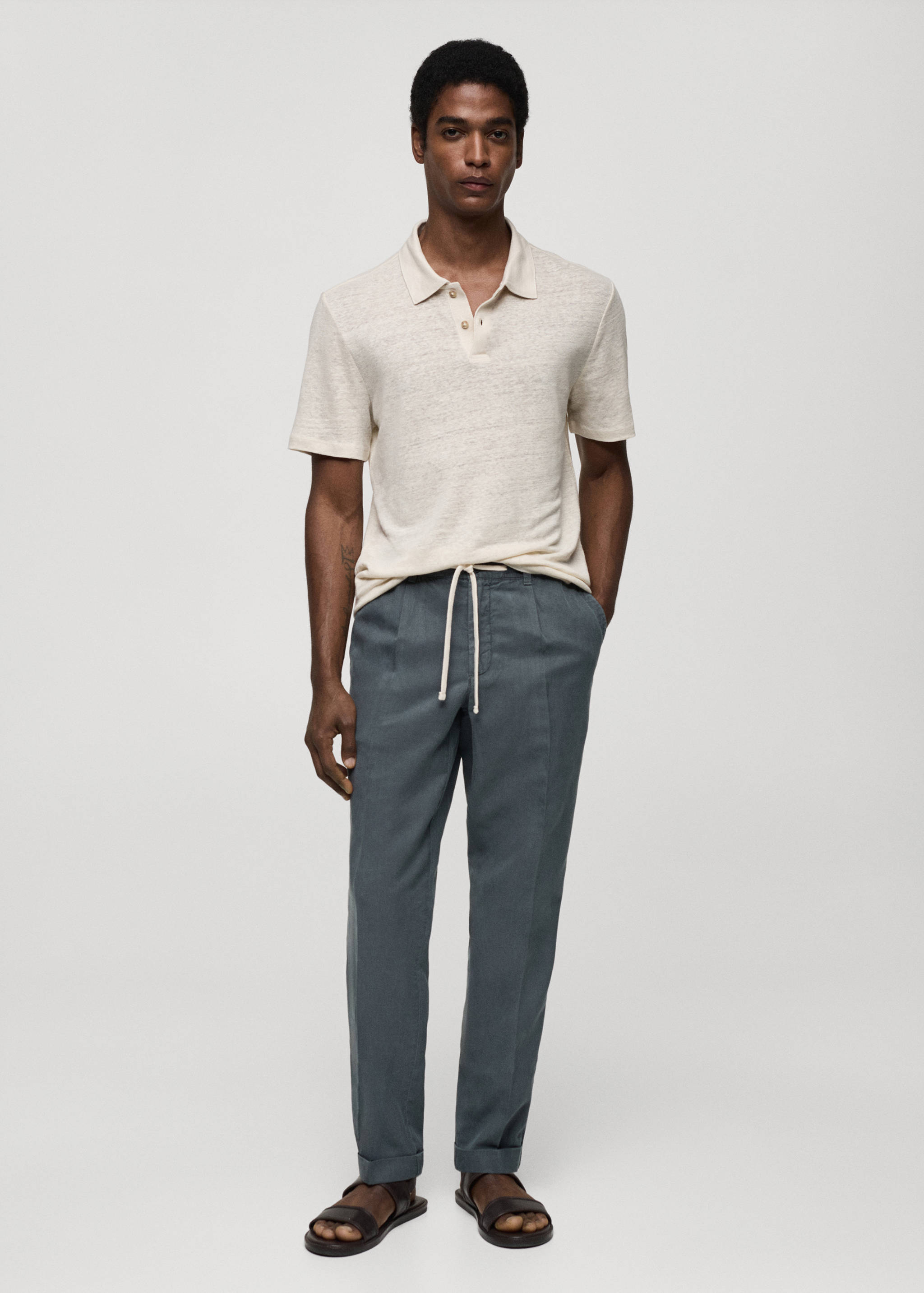 Linen-blend slim-fit pants with drawstring - General plane