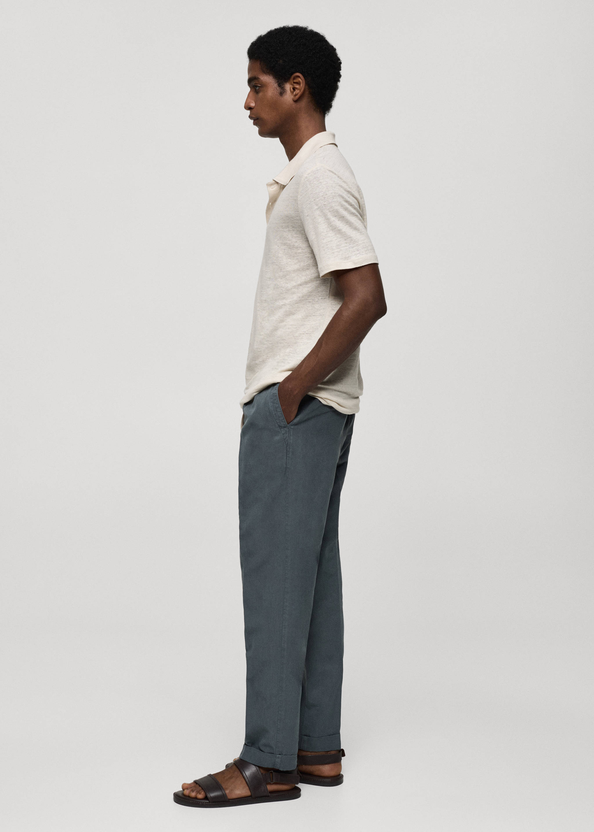 Linen-blend slim-fit pants with drawstring - Details of the article 2