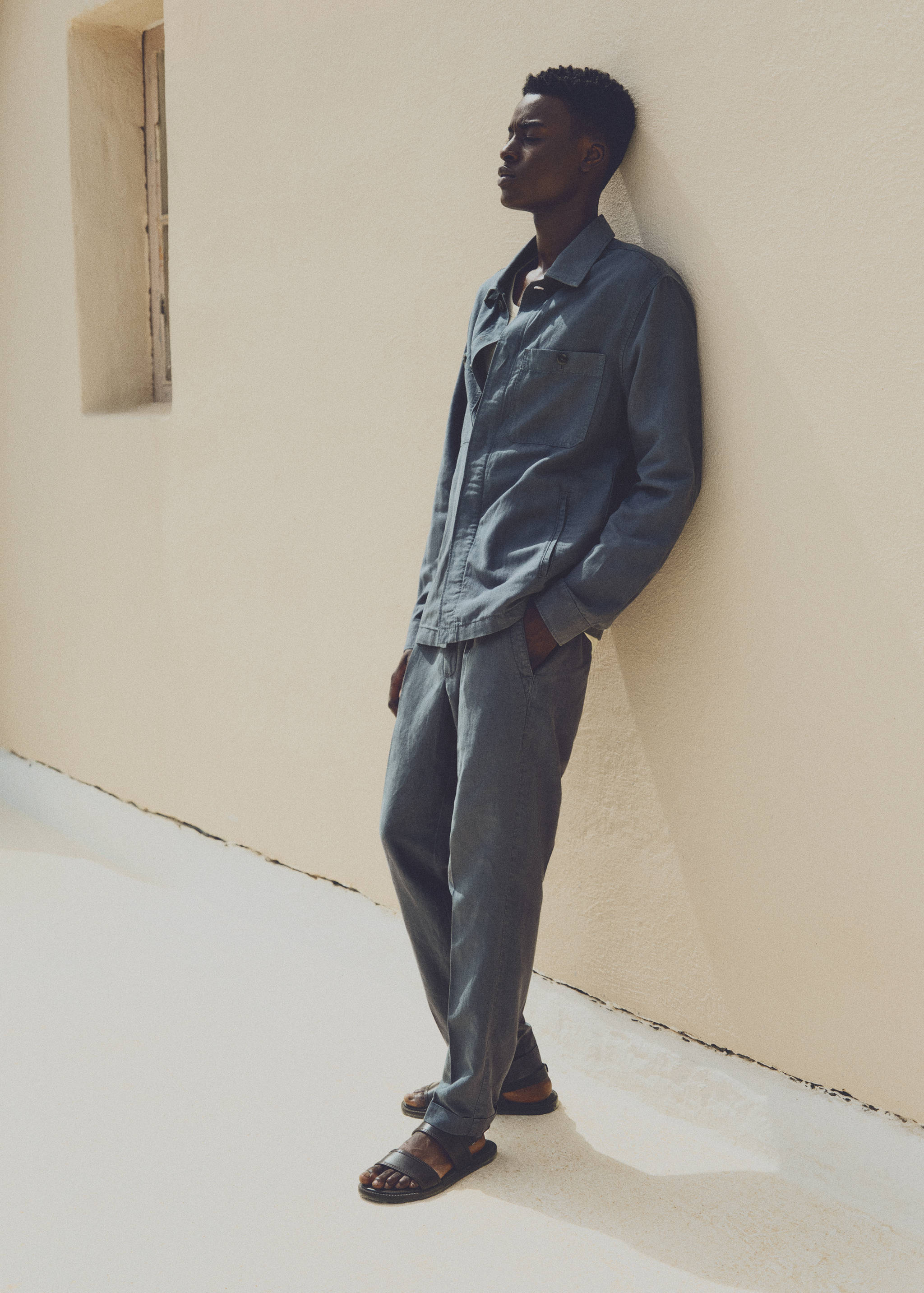 Linen-blend slim-fit pants with drawstring - Details of the article 9