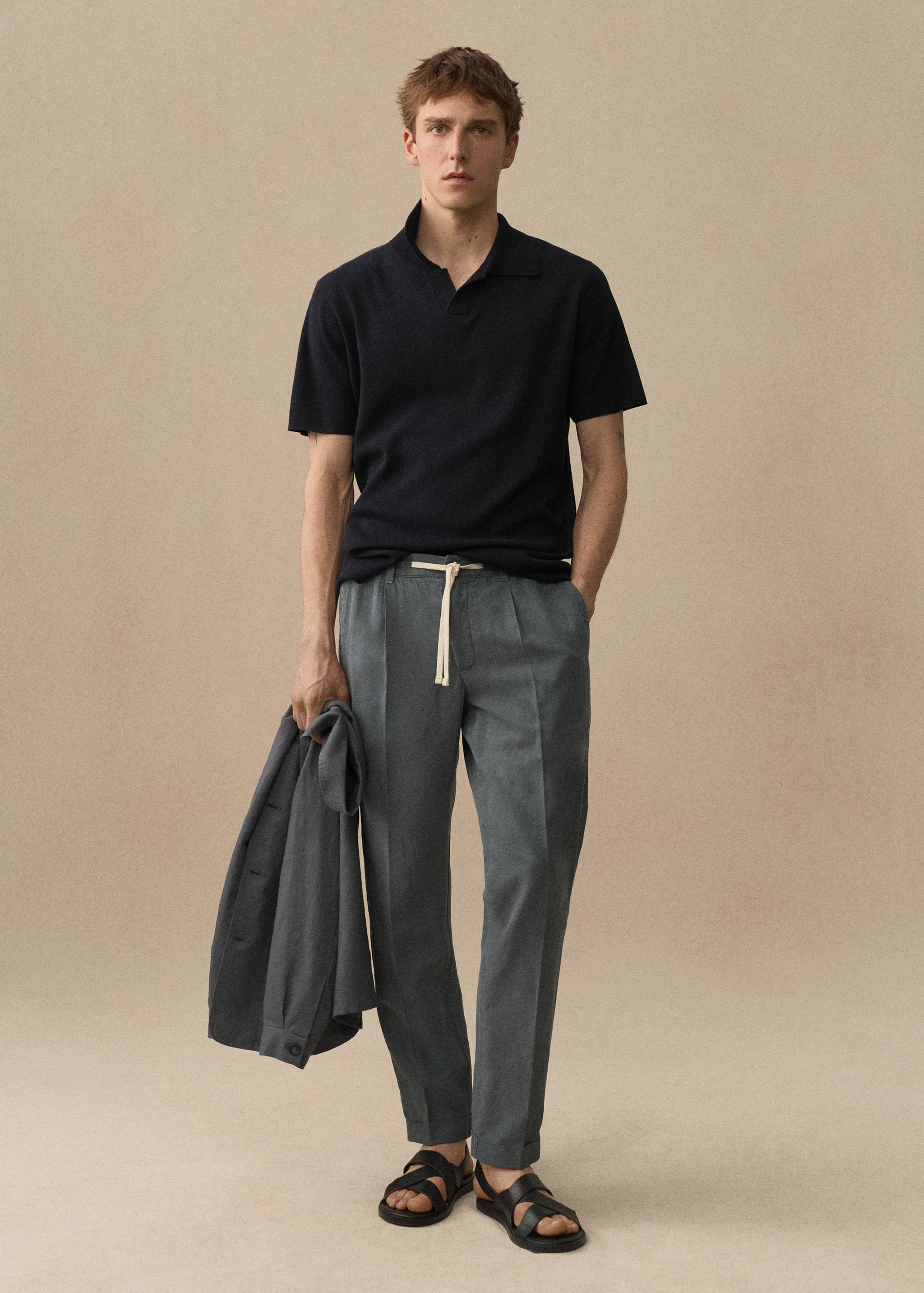 Linen-blend slim-fit pants with drawstring - Details of the article 5