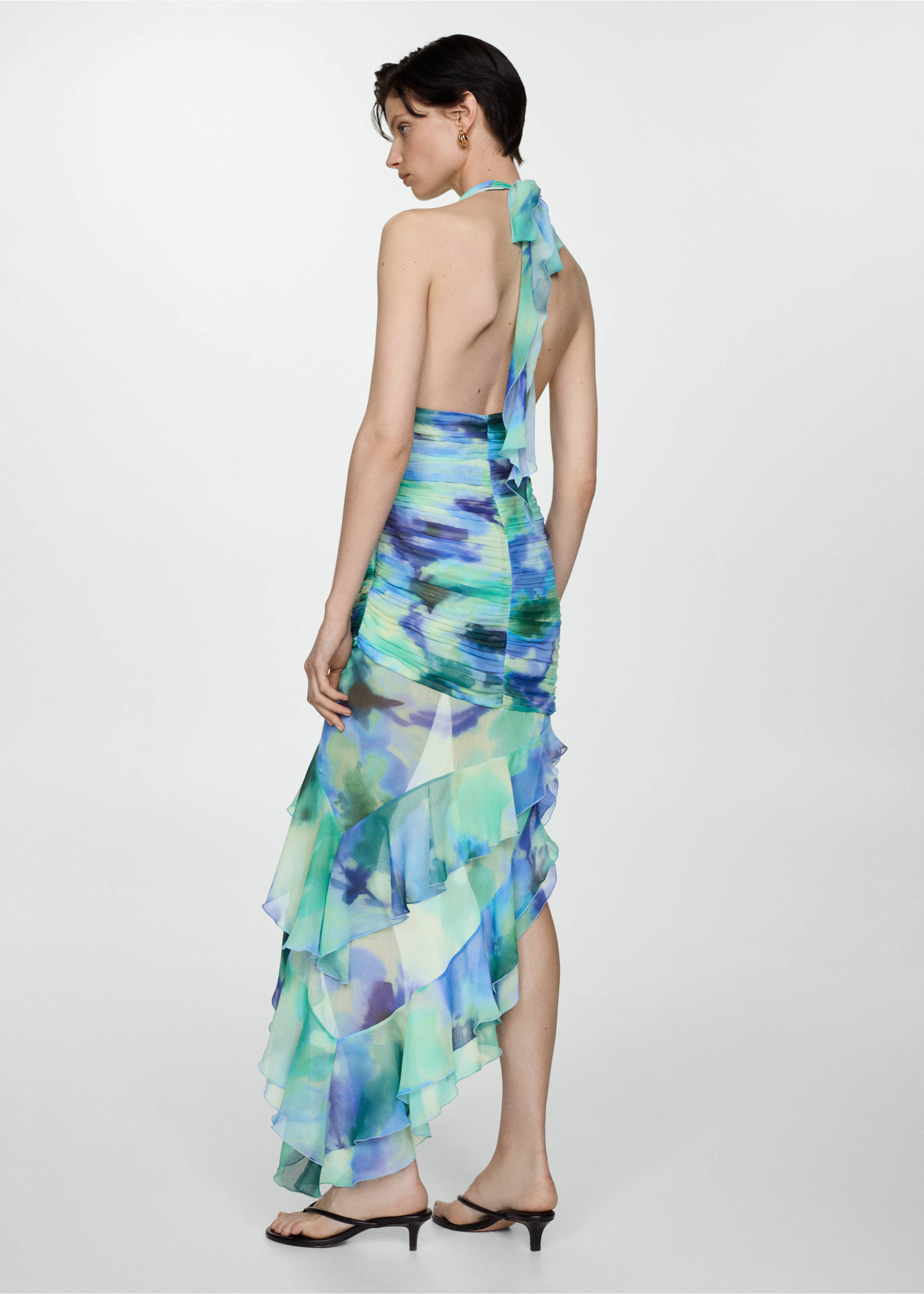 Ruffled draped dress - Reverse of the article, Blue. Ref: 67089234-00.