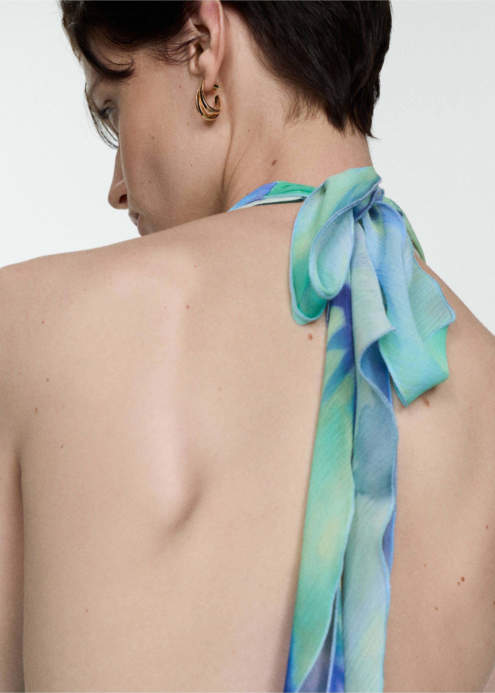 Ruffled draped dress - Details of the article 1, Blue. Ref: 67089234-00.