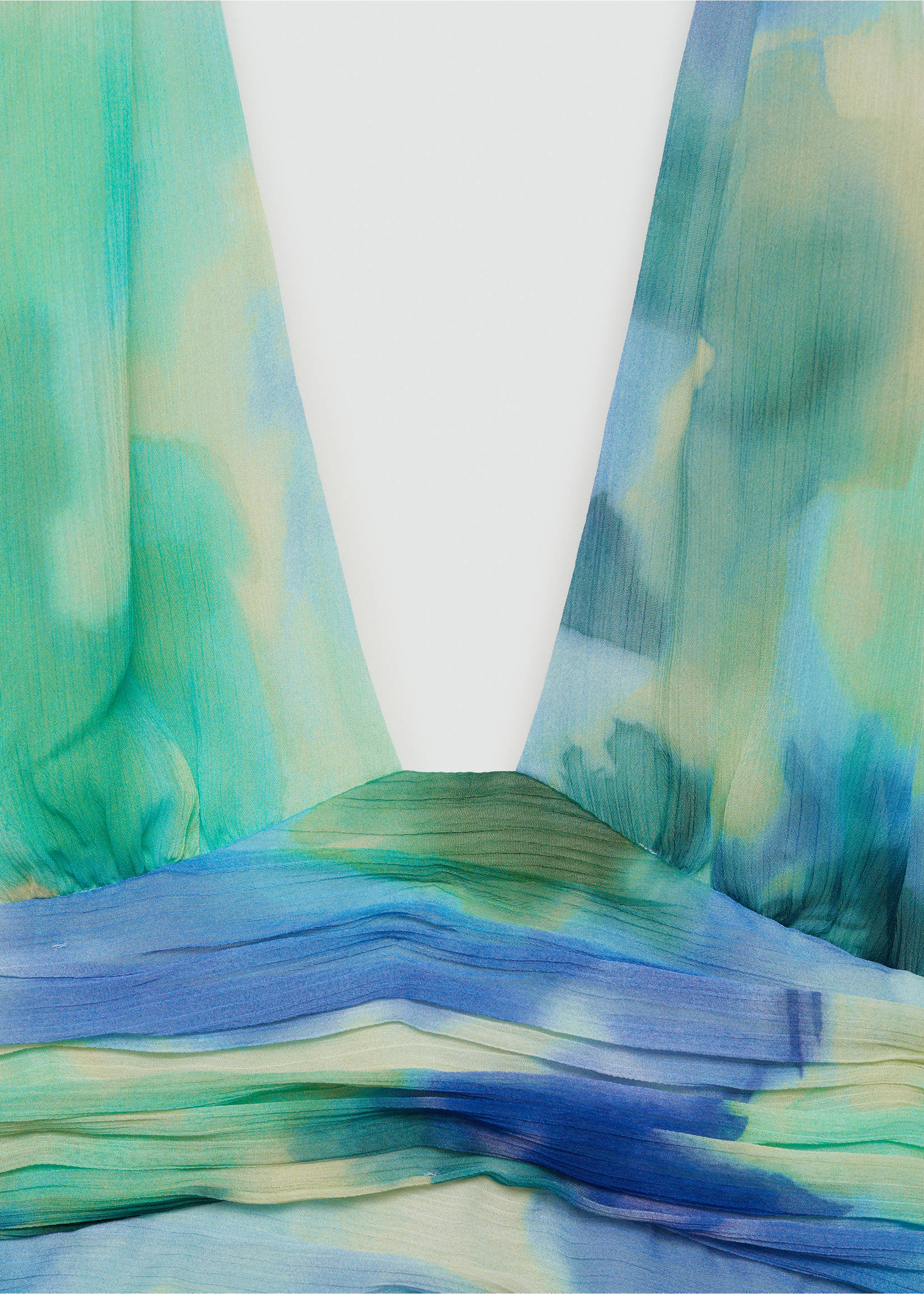 Ruffled draped dress - Details of the article 8, Blue. Ref: 67089234-00.