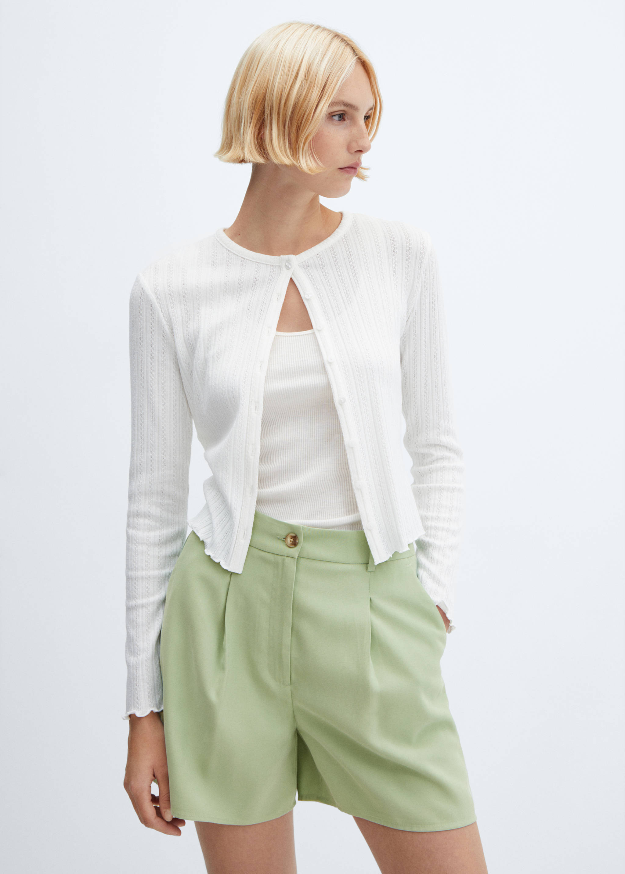 Pleated high-waist shorts - Medium plane