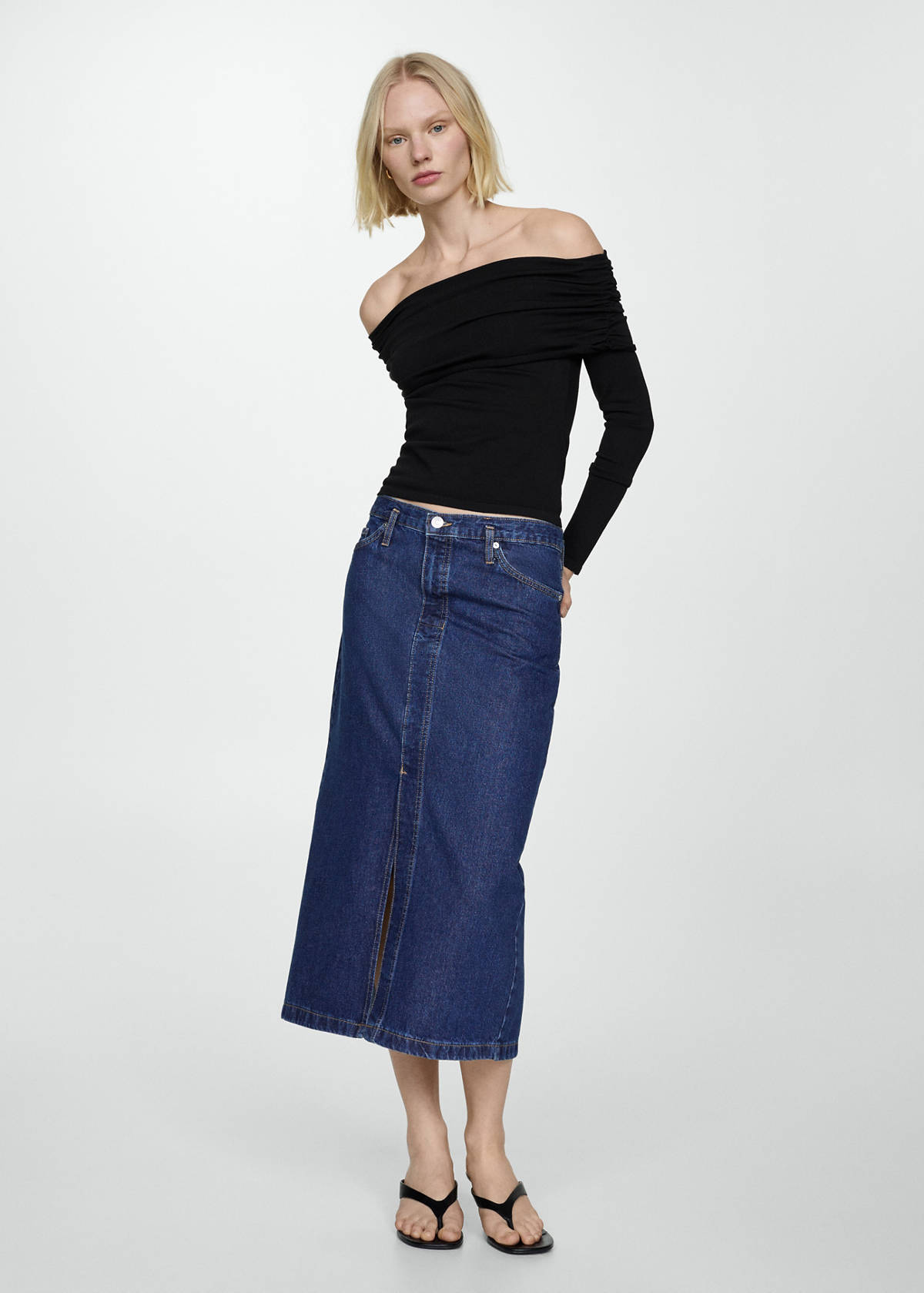 Denim midi-skirt