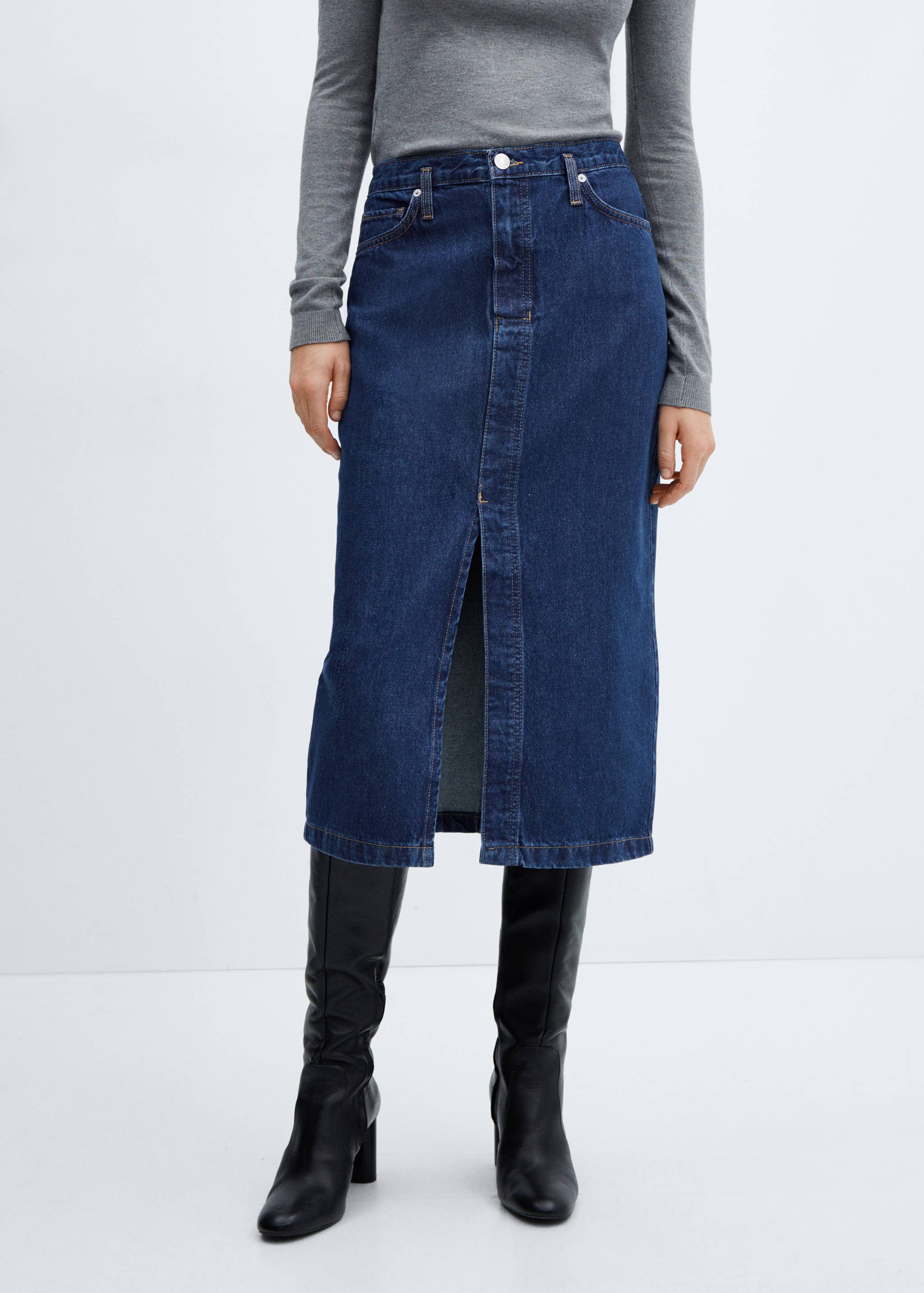 Denim midi-skirt - Medium plane