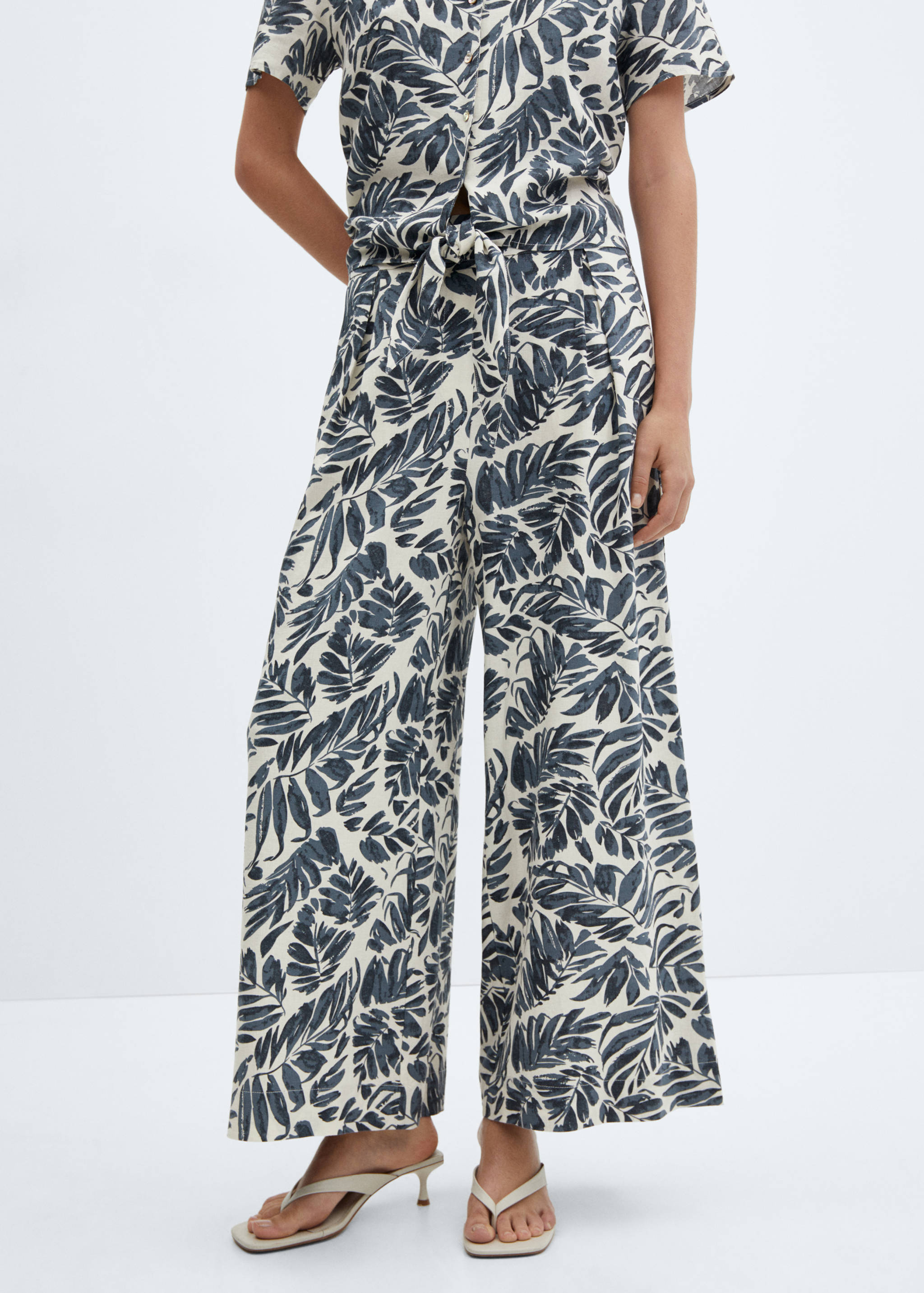 Tropical-print linen pants - Medium plane