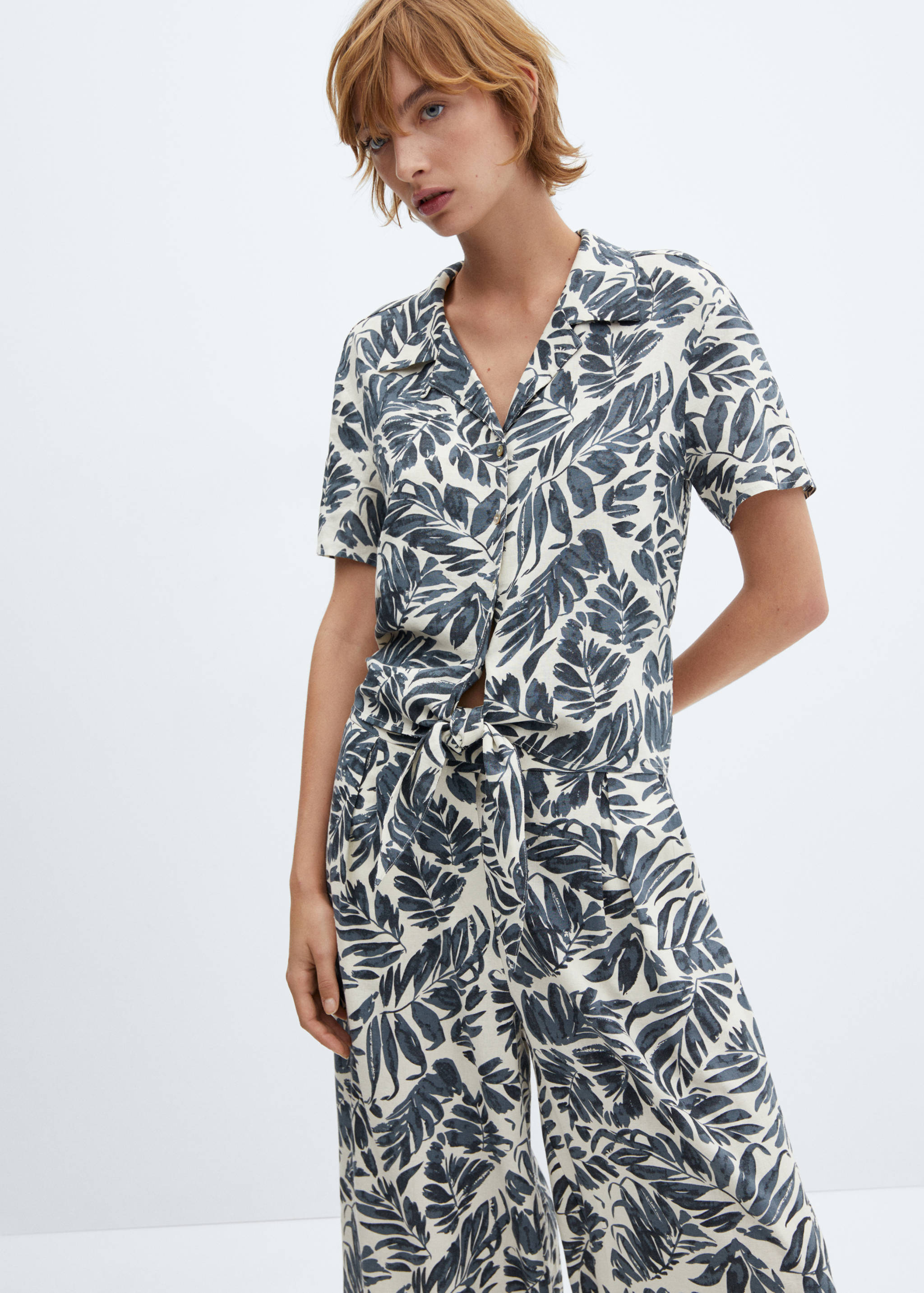 Tropical-print linen pants - Details of the article 1