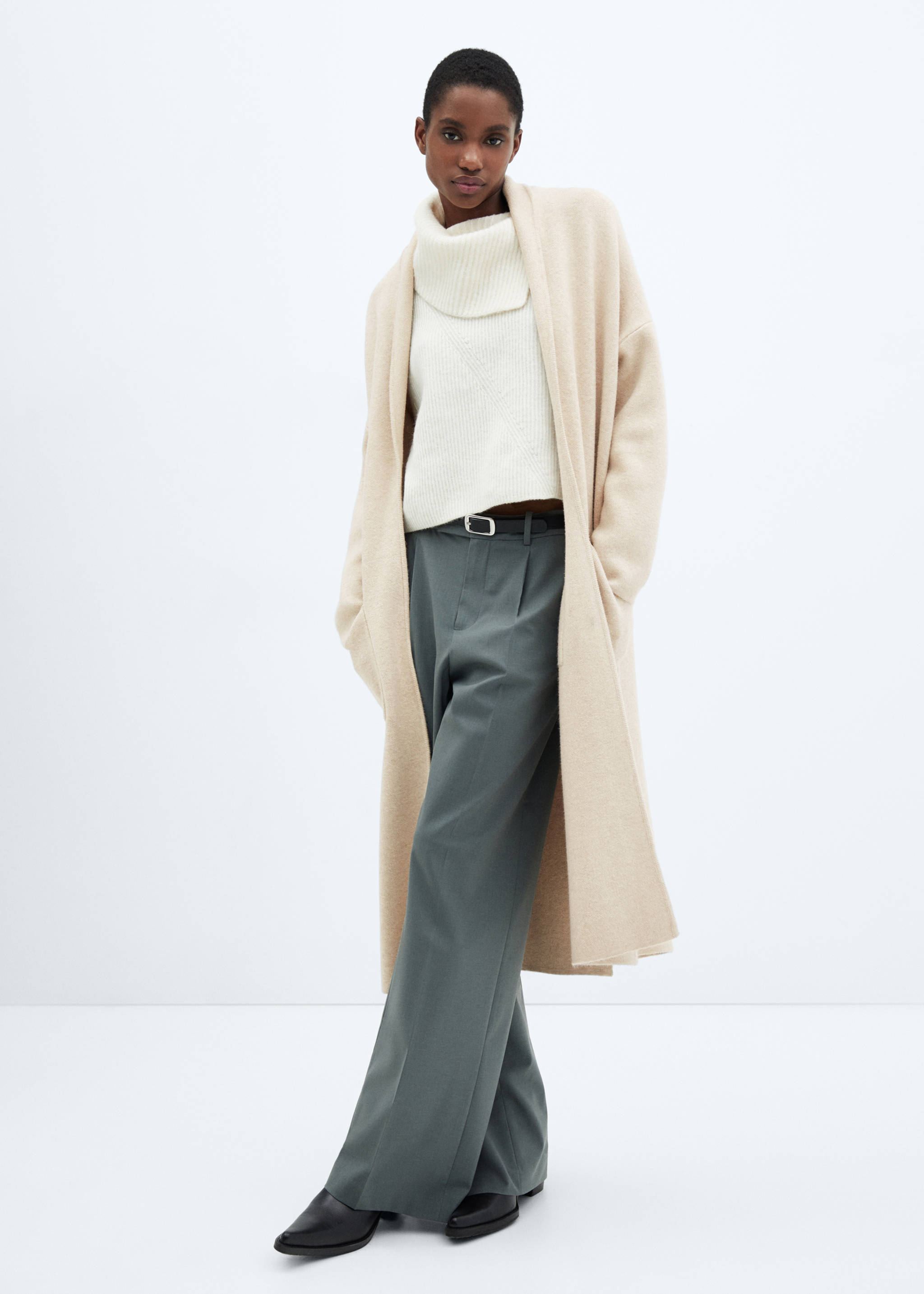 Παλτό oversize πλεκτό τσέπες - Γενικό πλάνο