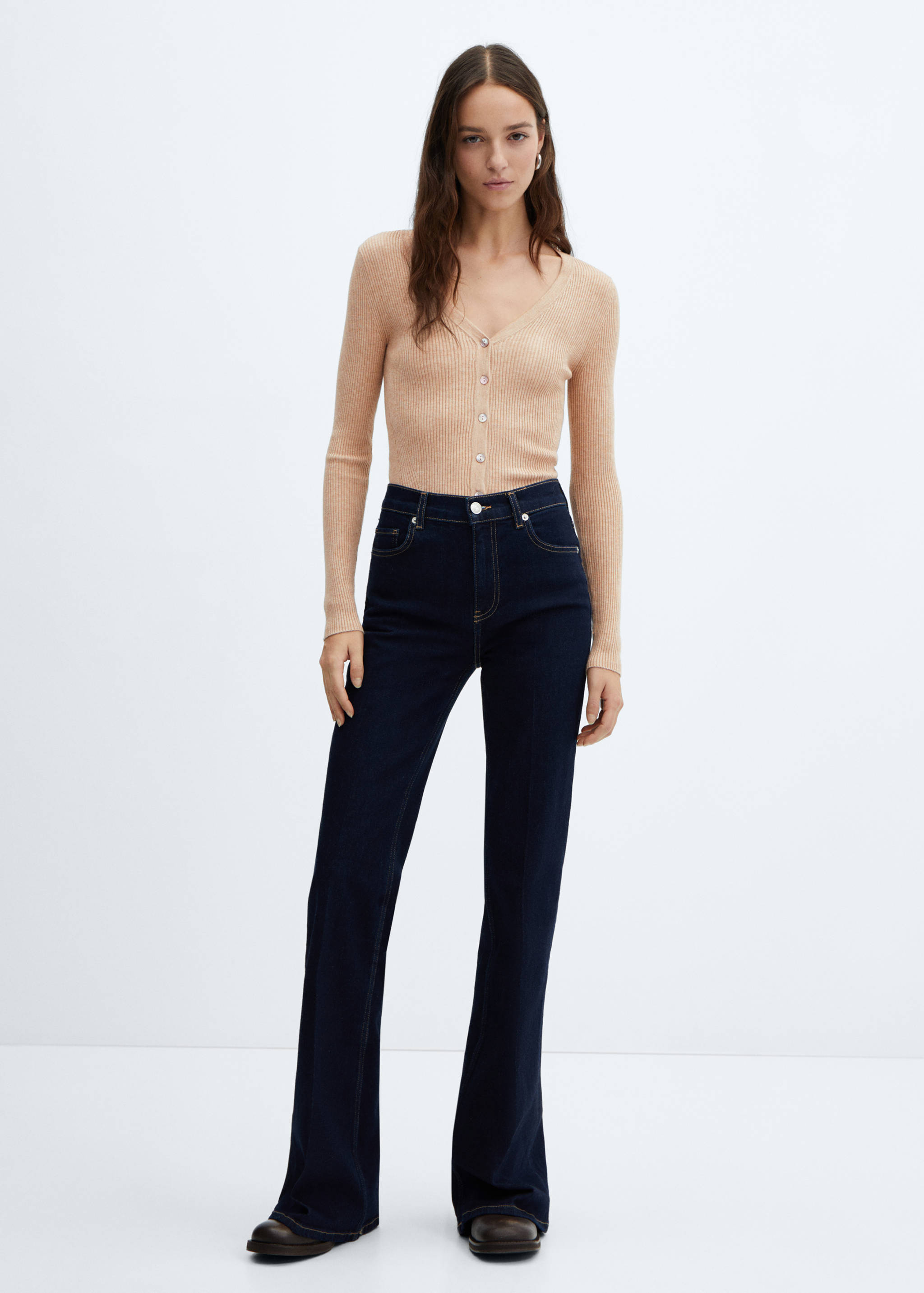 Žebrovaný kardigan s výstřihem do V - Celkový náhled