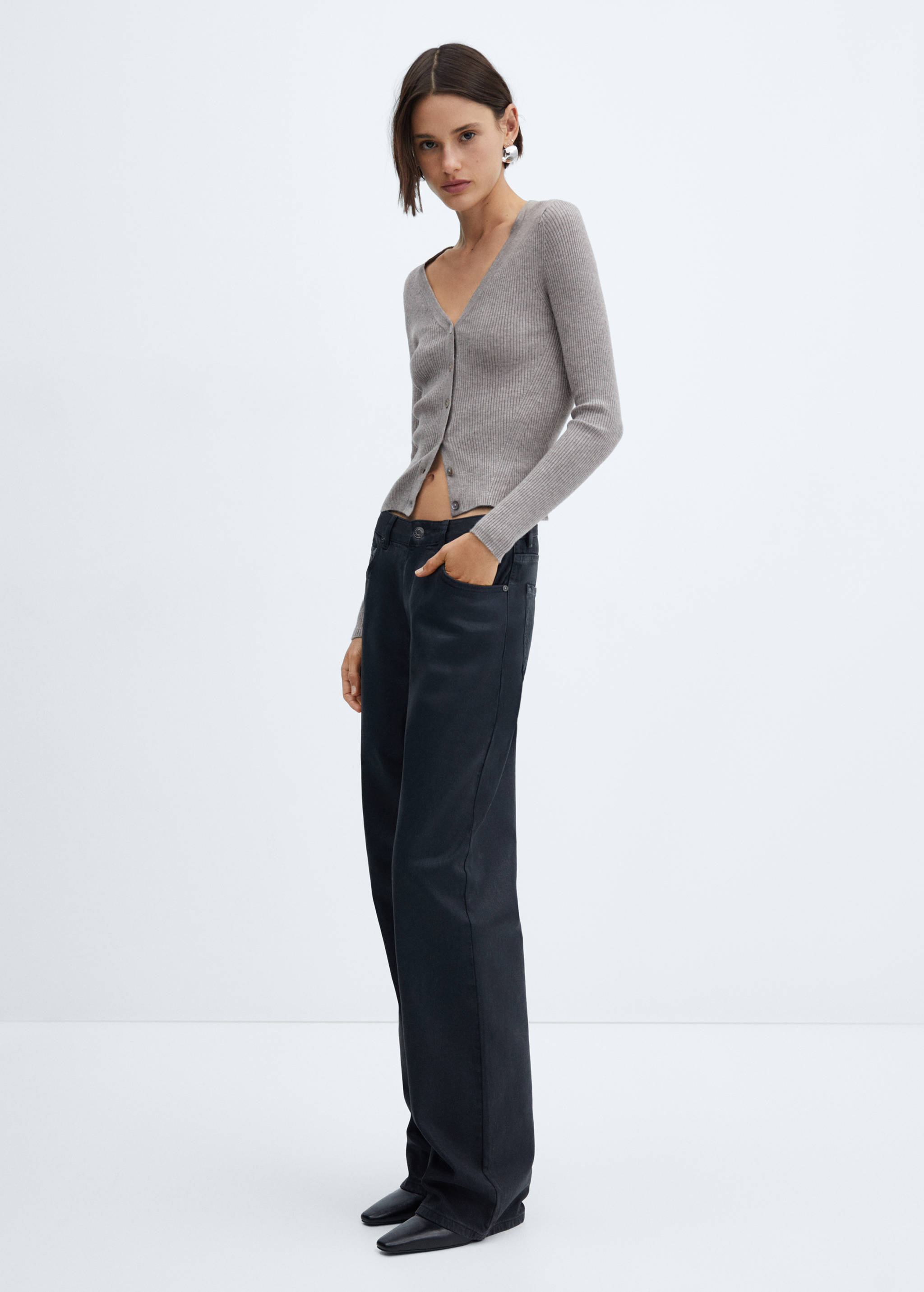 Žebrovaný kardigan s výstřihem do V - Celkový náhled