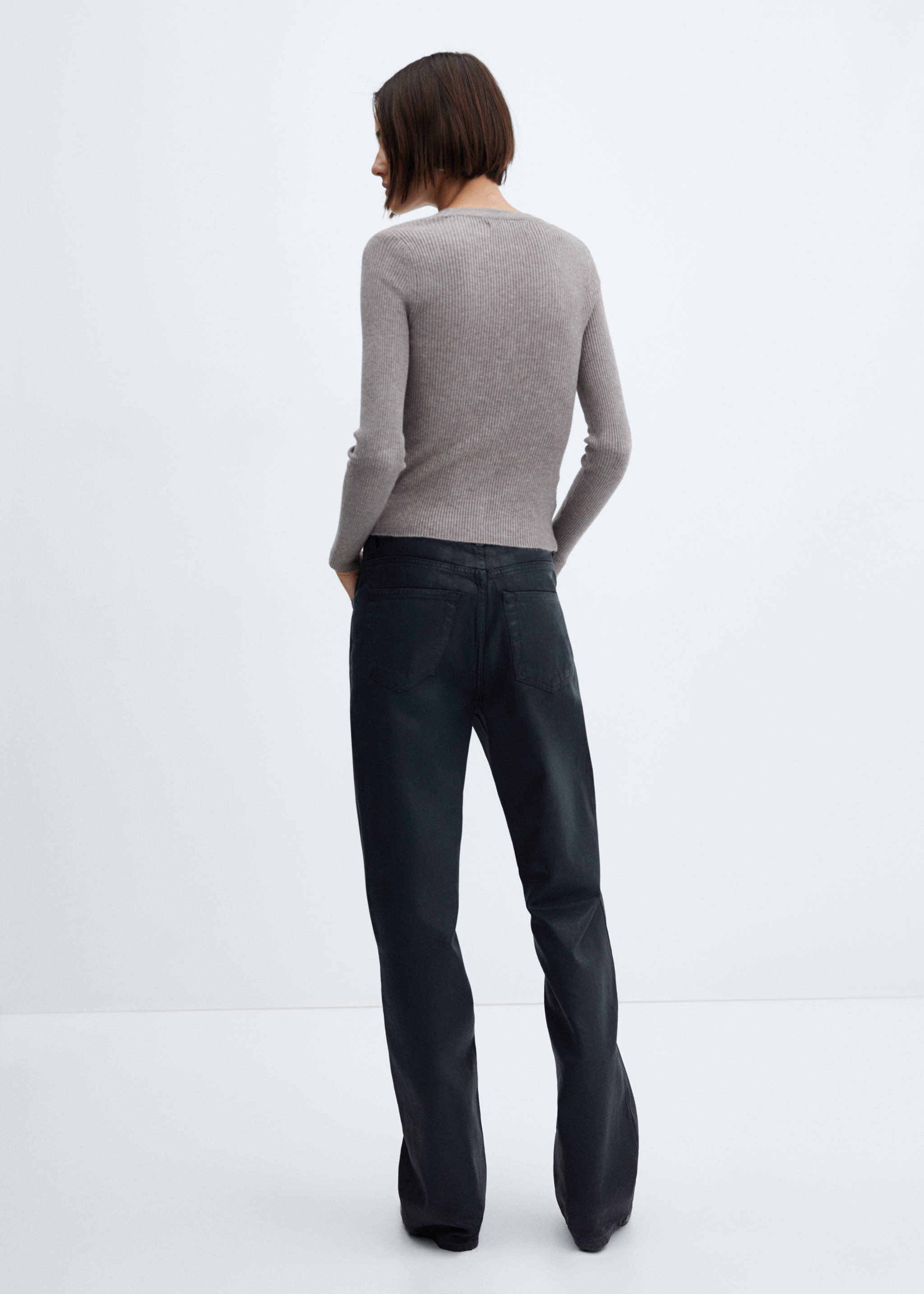 Žebrovaný kardigan s výstřihem do V - Zadní strana zboží