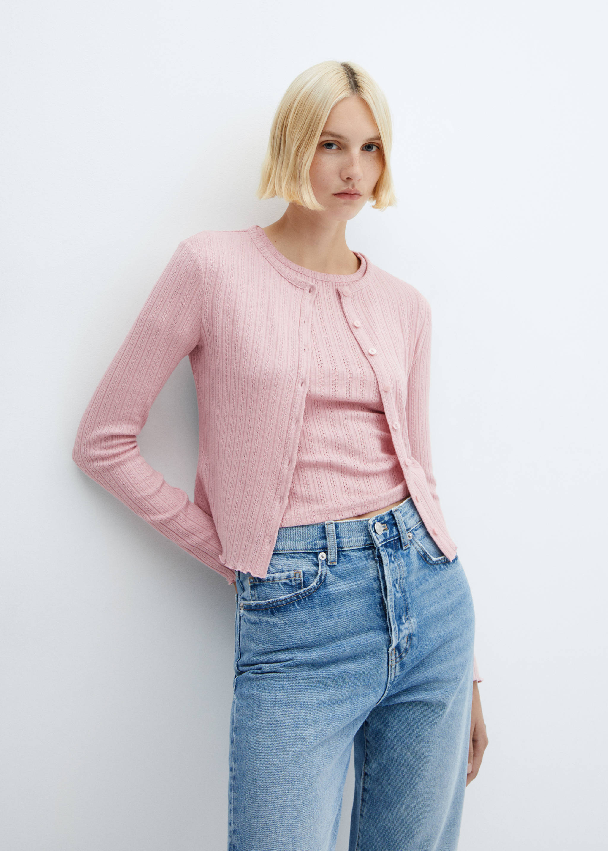 Textured rib-knit cardigan - Medium plane