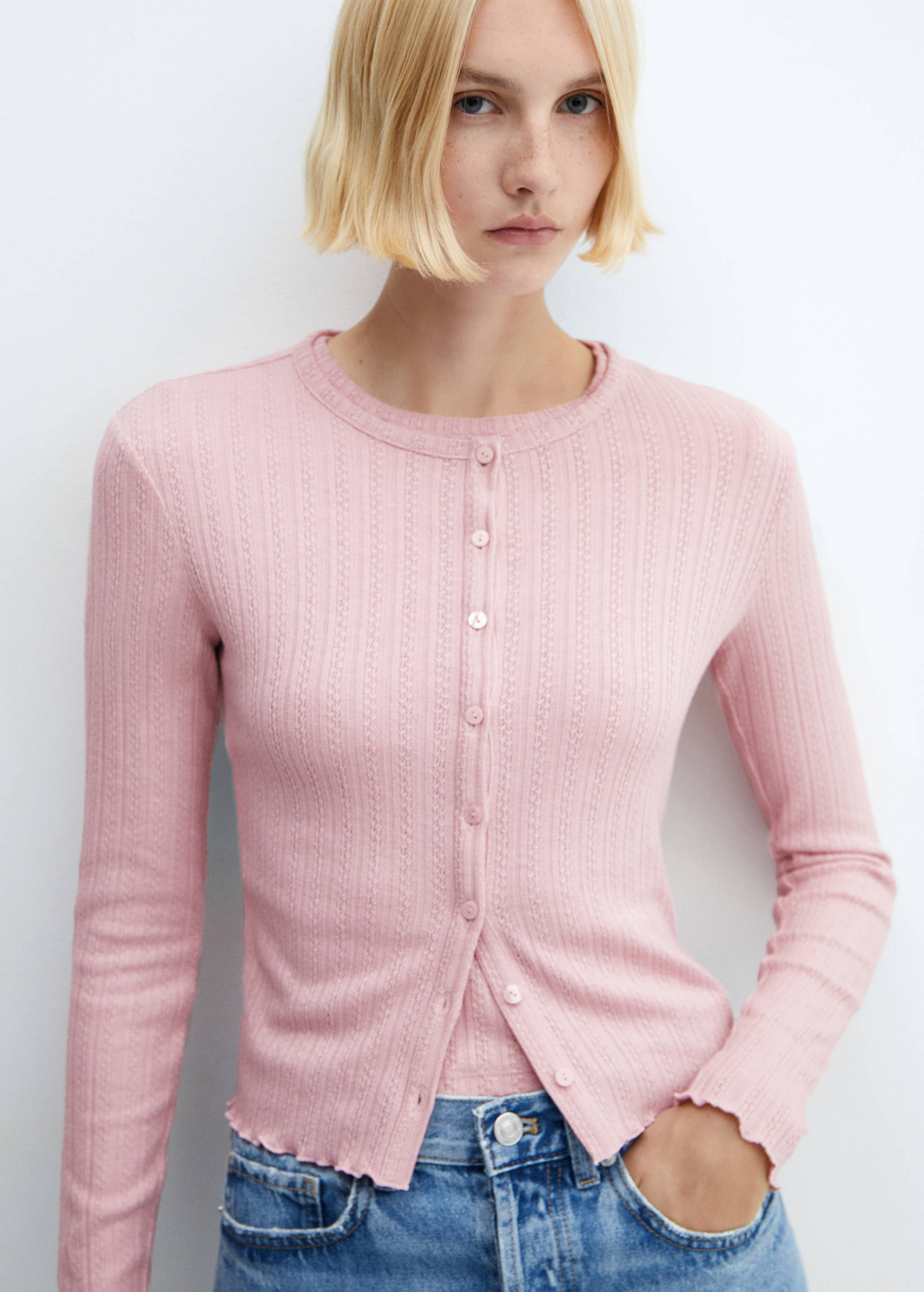 Textured rib-knit cardigan - Details of the article 2