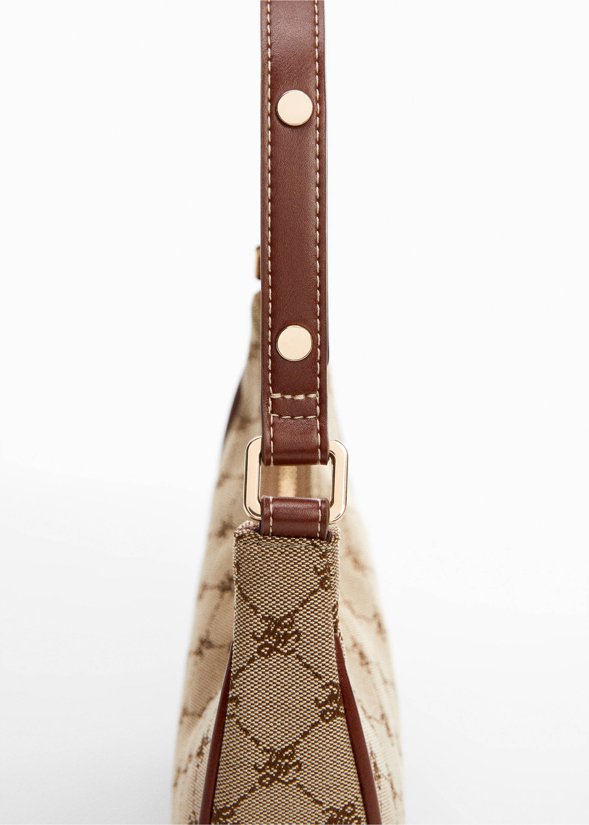 Jacquard shoulder bag - Details of the article 1, Brown. Ref: 67090475-00.