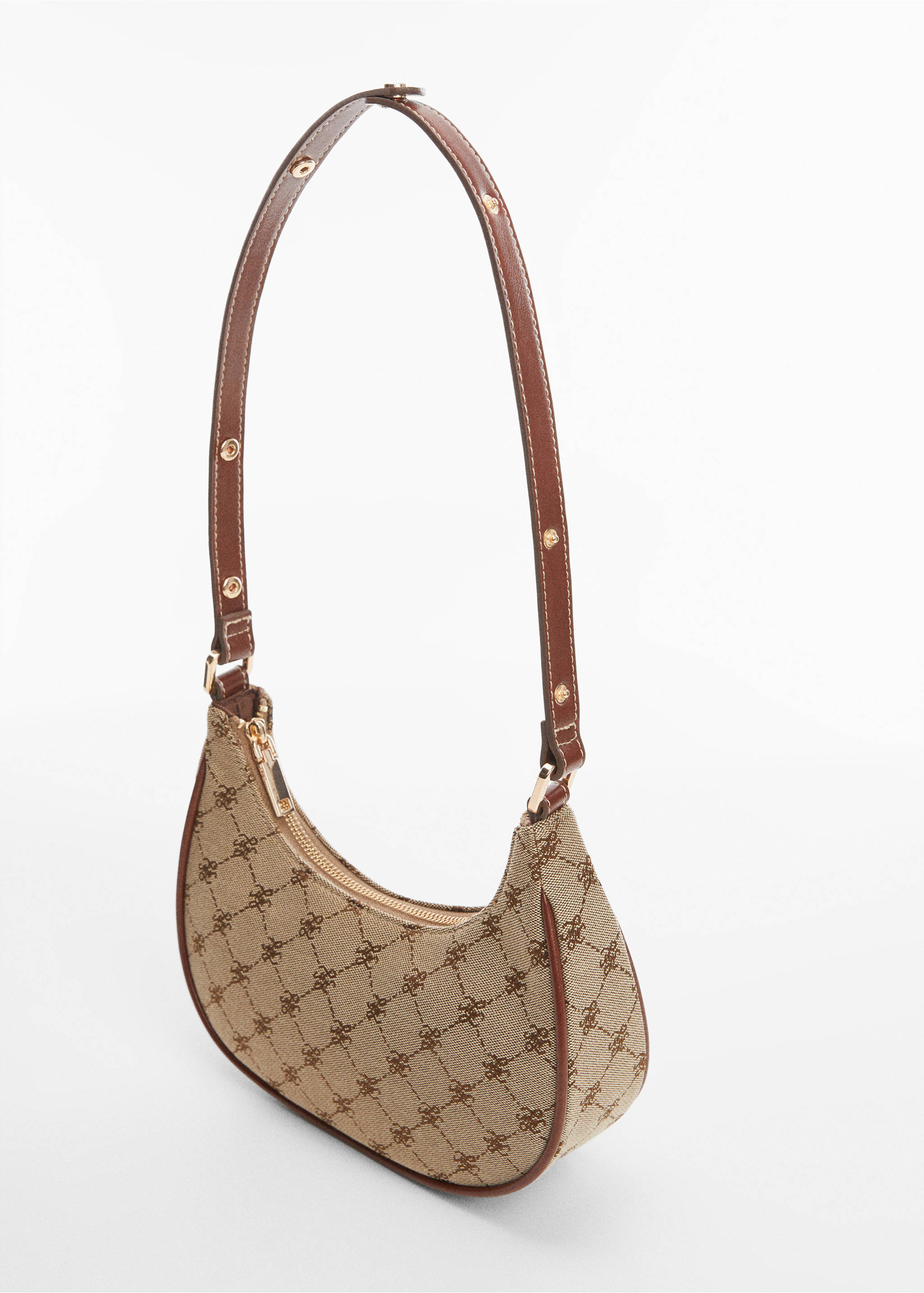 Jacquard shoulder bag - Details of the article 2, Brown. Ref: 67090475-00.