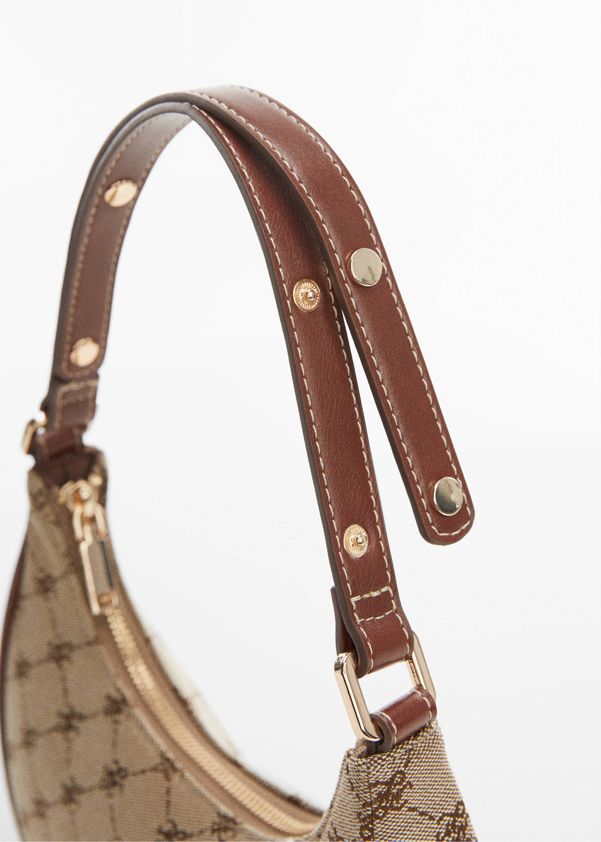 Jacquard shoulder bag - Details of the article 3, Brown. Ref: 67090475-00.