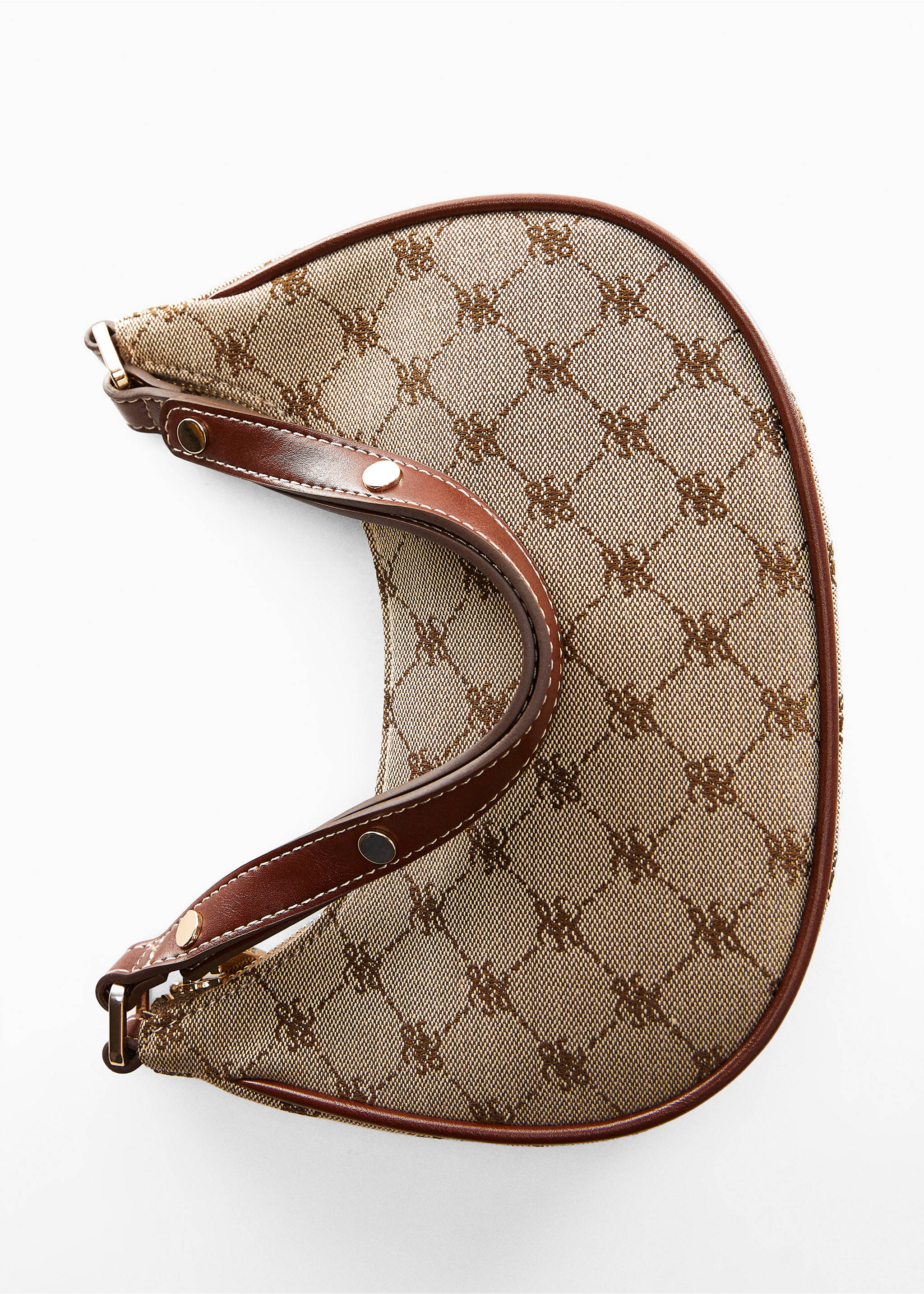 Jacquard shoulder bag - Details of the article 5, Brown. Ref: 67090475-00.