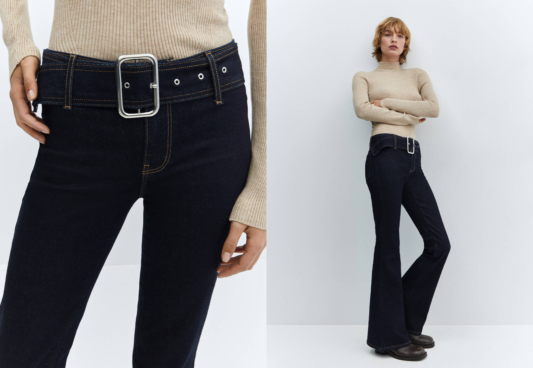 Flared jeans with belt - Panoramic plane