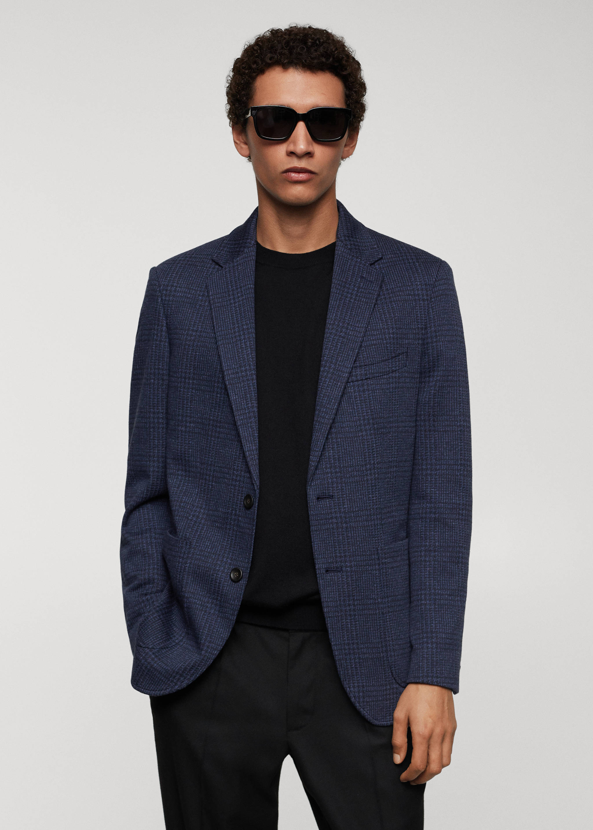 Karierter Slim Fit-Blazer aus Baumwolle - Mittlere Ansicht