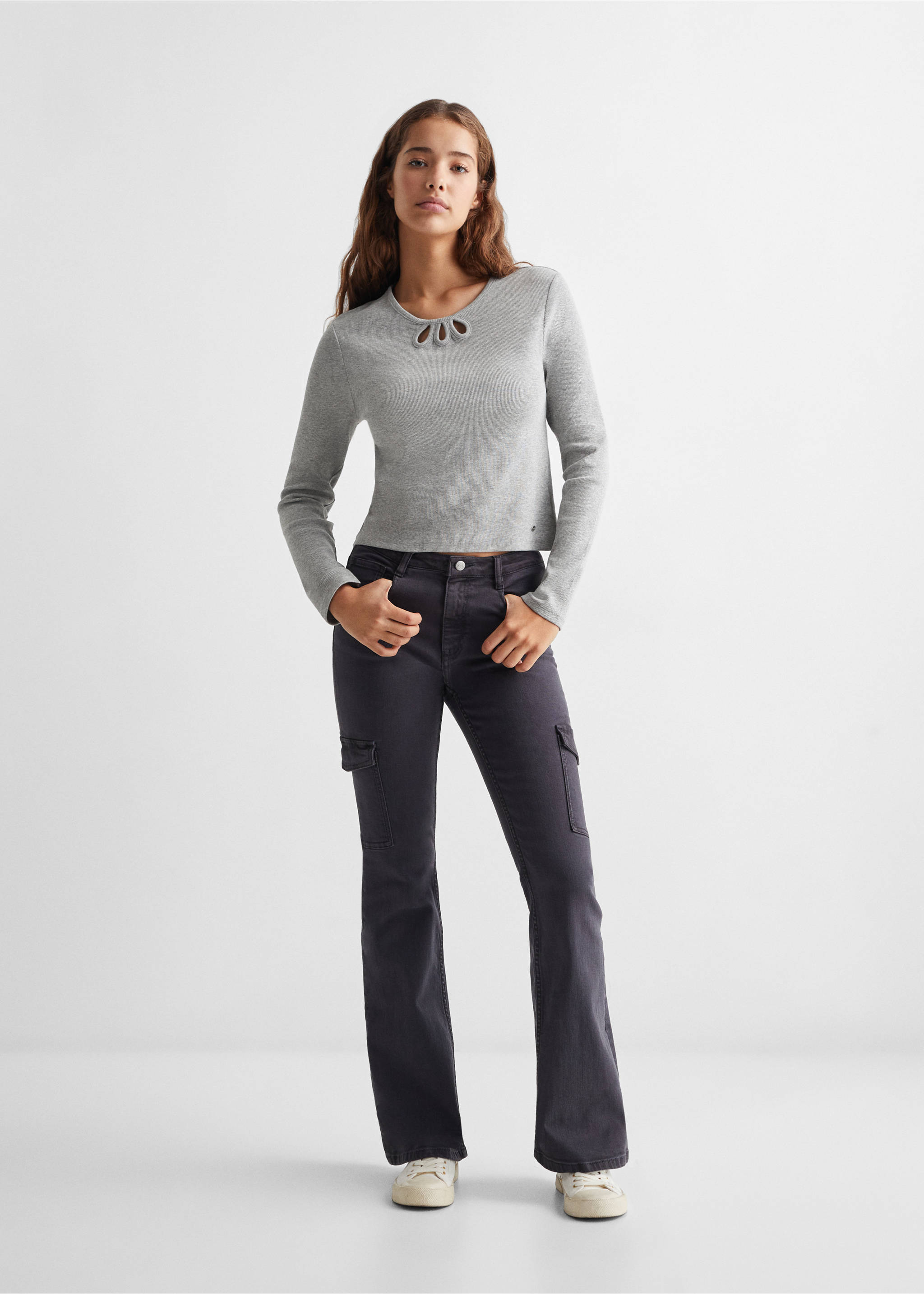 Long-sleeve t-shirt with cut-out - General plane, Medium Heather Grey. Ref: 67090629-00.