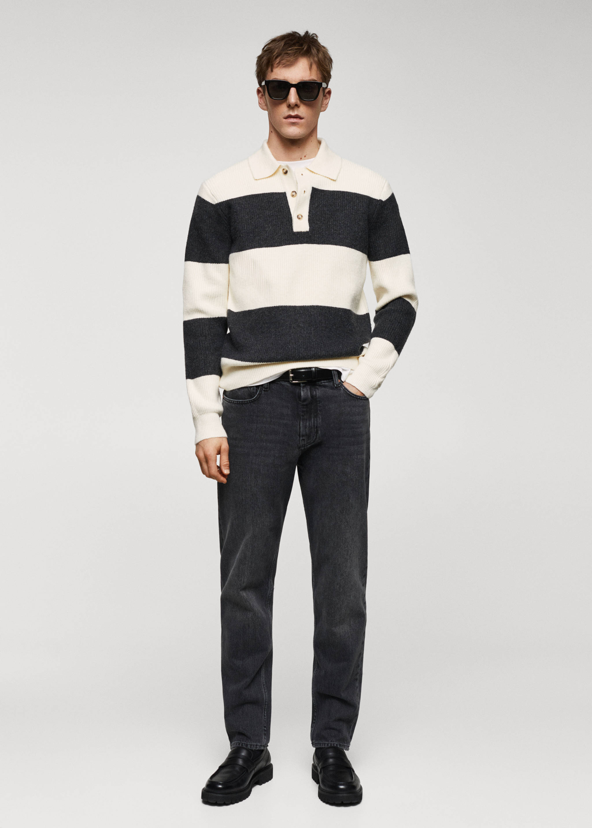 Polo rayures maille côtelée - Plan général