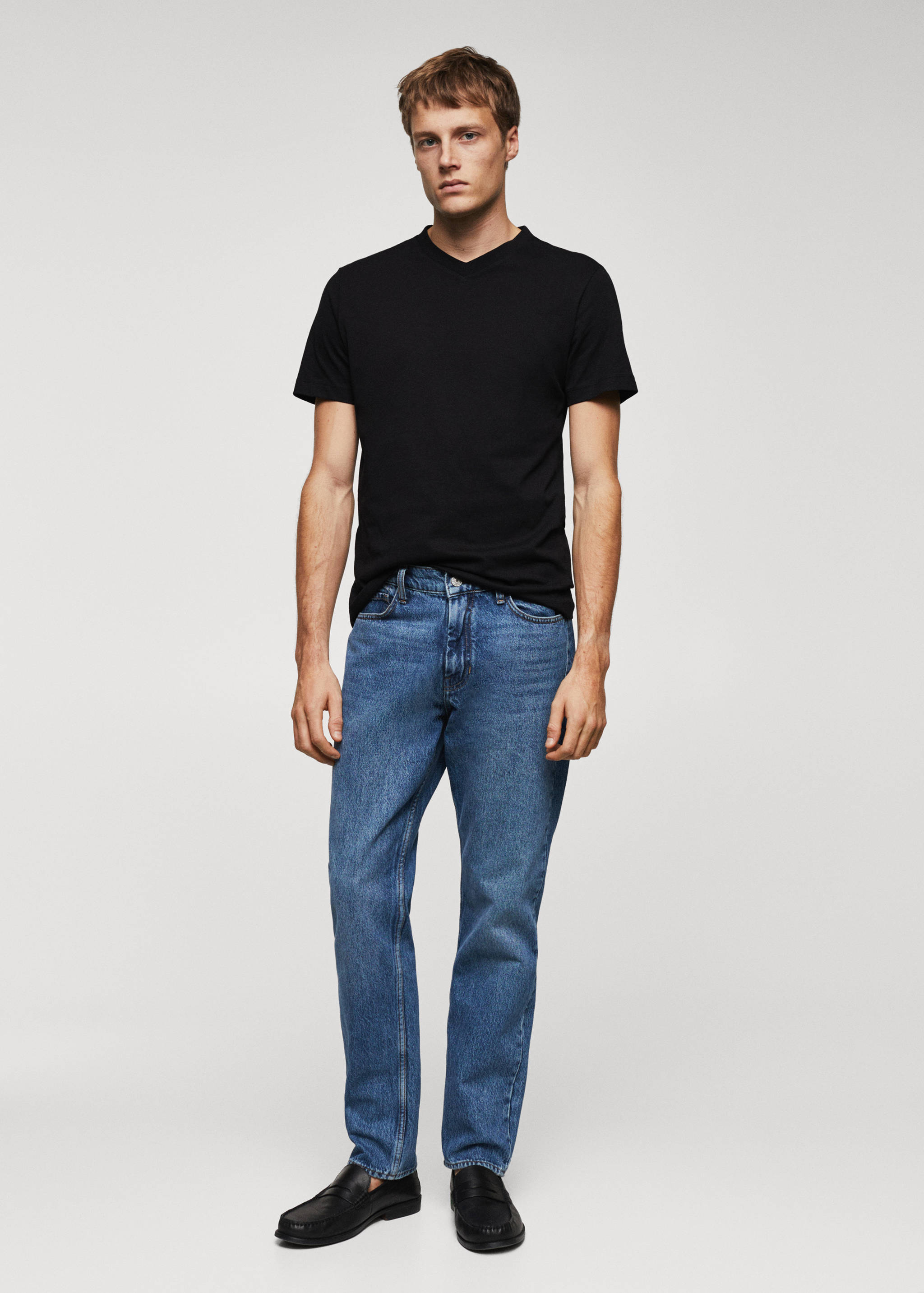 Tricou simplu bumbac guler în V - Plan general