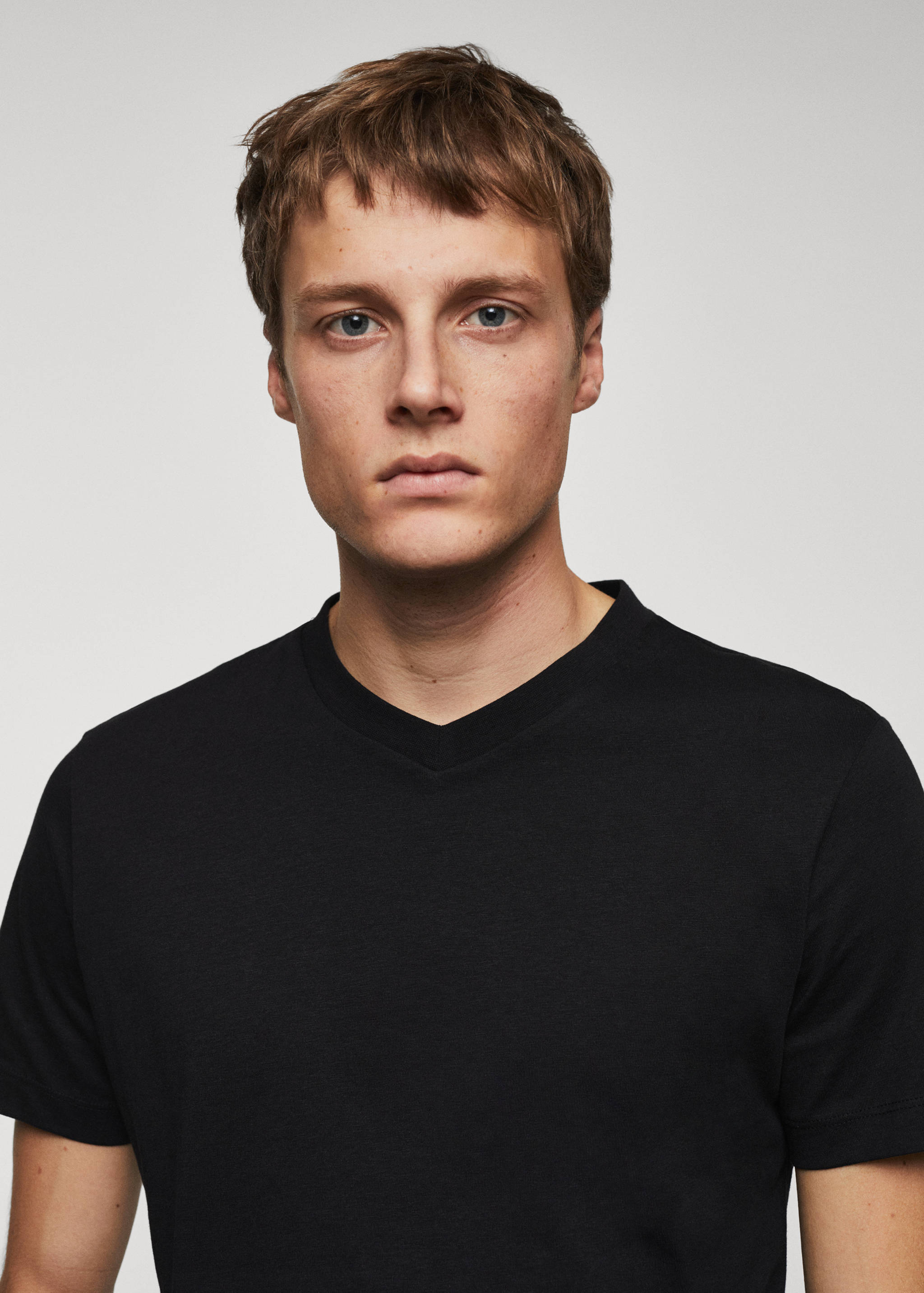 Tricou simplu bumbac guler în V - Detaliu al articolului 1